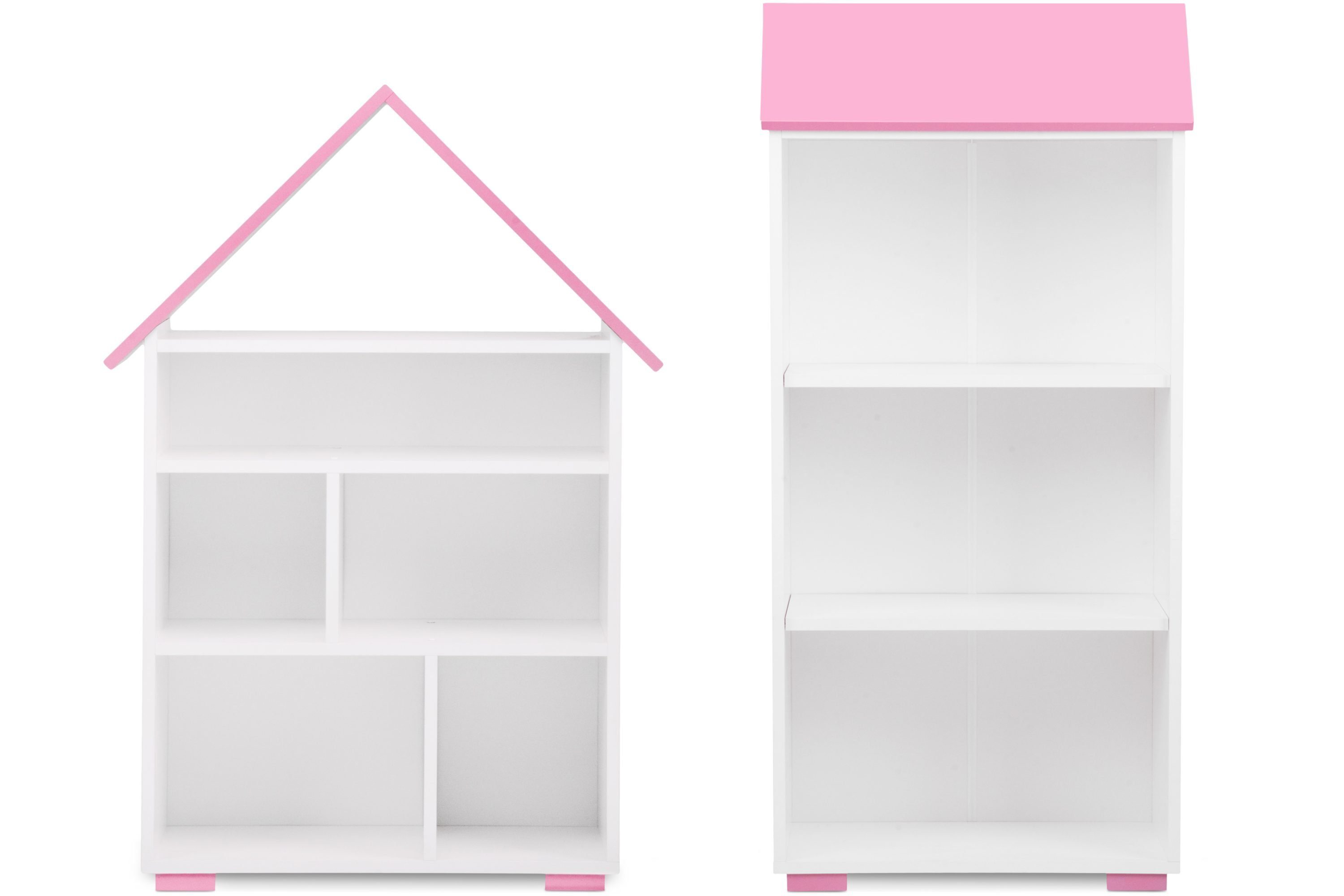 Konsimo Jugendzimmer-Set Regal-Set (2tlg) PABIS, Möbel für Kinderzimmer, Hausform weiß/rosa