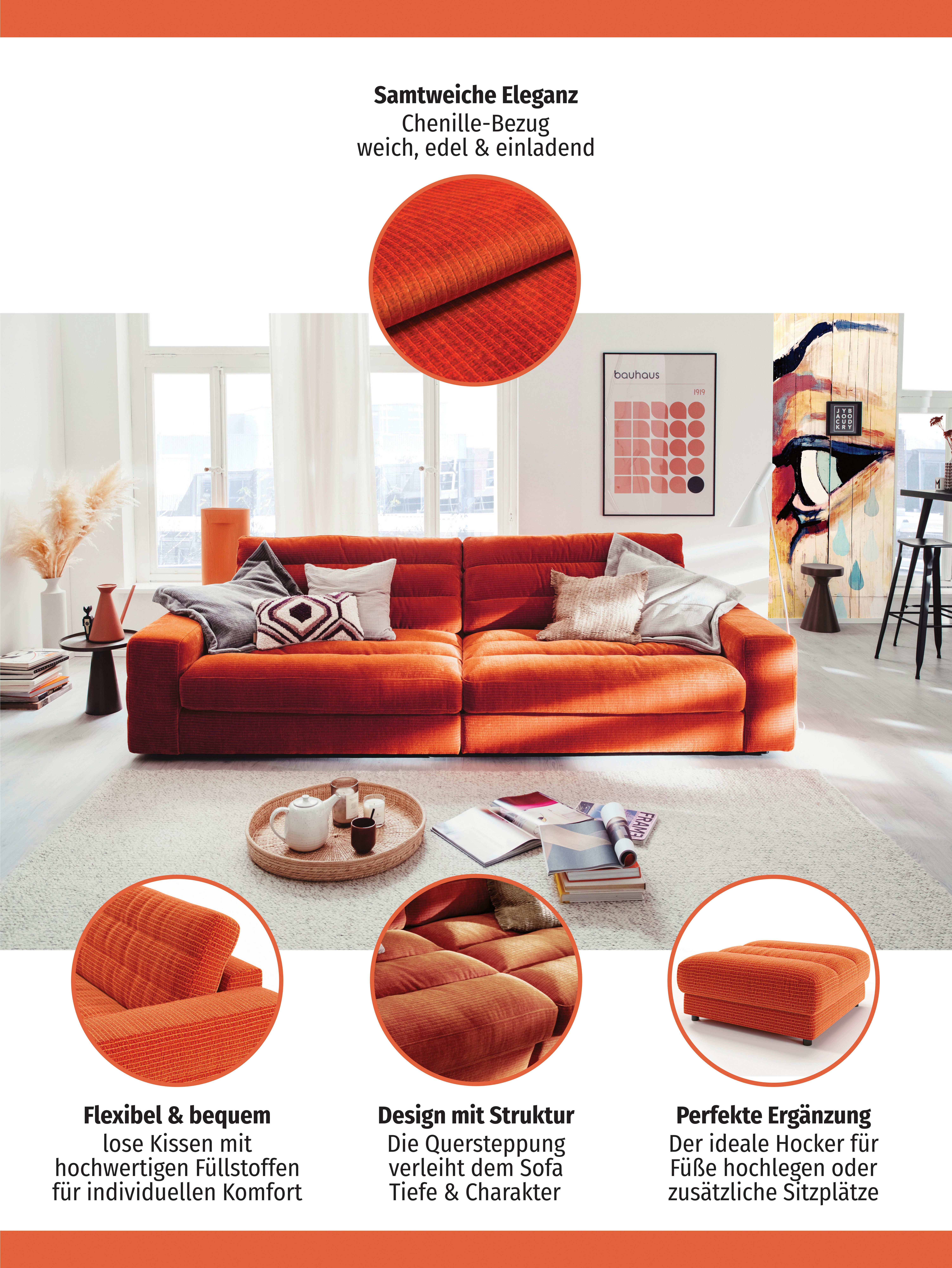 3C Candy Big-Sofa Stripes Megasofa, tolle Verarbeitungsdetails, bequem, Breite 296cm, Lose Rückenkissen, mit feiner Quersteppung