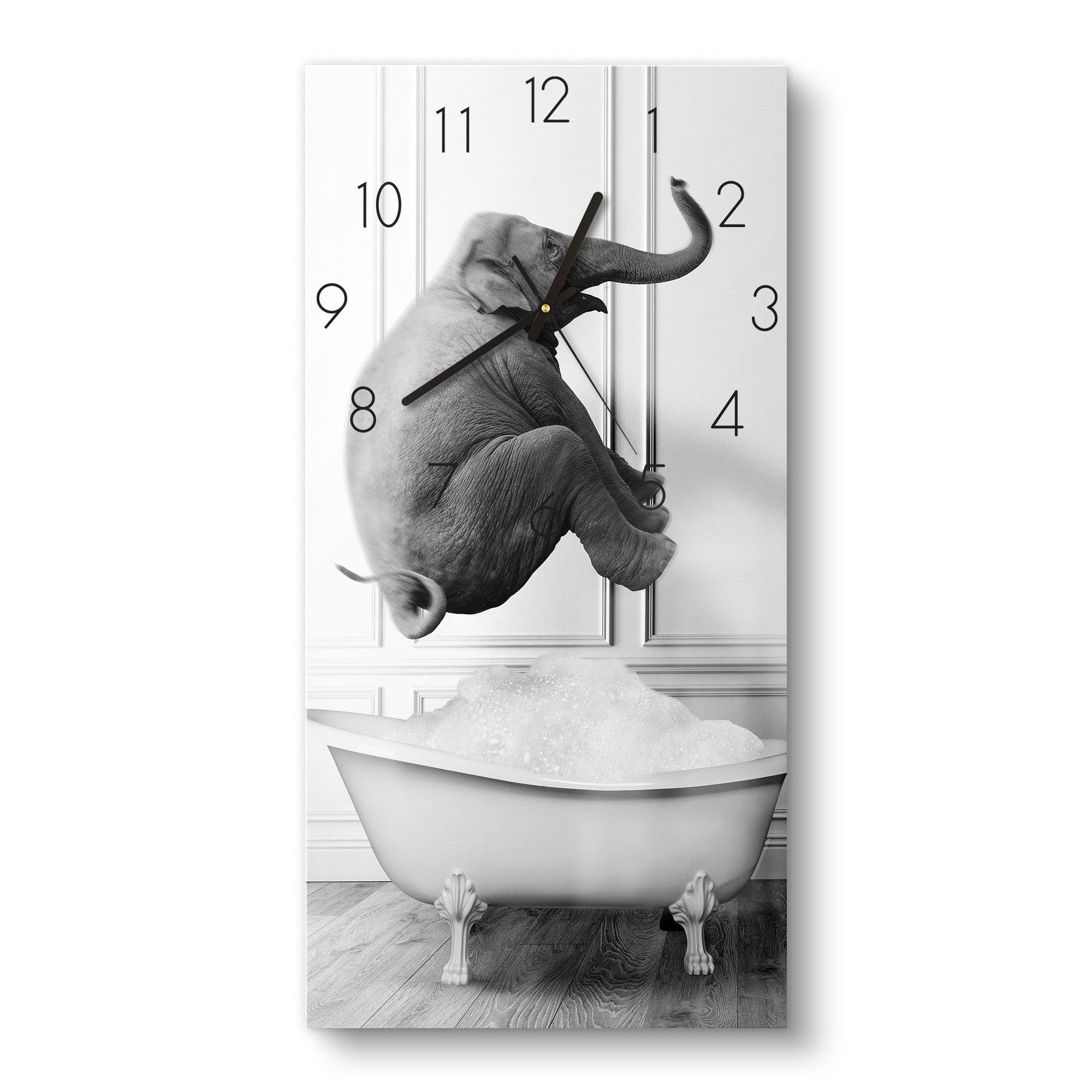 DEQORI Wanduhr 'Schwereloses Bad' (Glas Glasuhr modern Wand Uhr Design Küchenuhr)