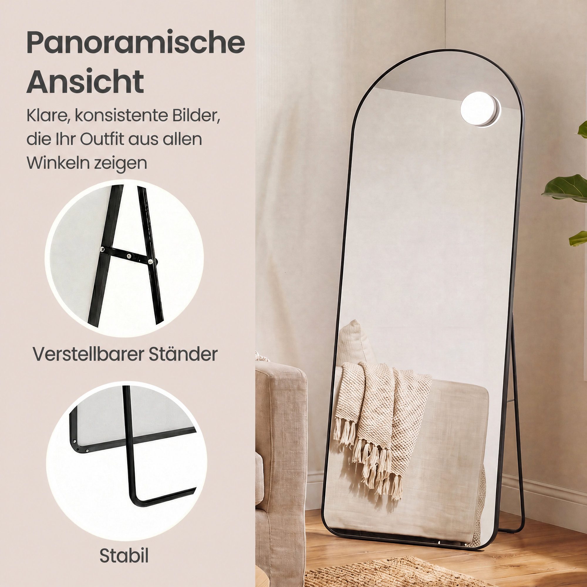 SONGMICS Standspiegel Standspiegel Ganzkörperspiegel mit abnehmbarer Magnetlupe, Wandspiegel, Standspiegel, stehend oder wandmontiert, 160 x 50/150 x 40 cm – Bild 5 von 5