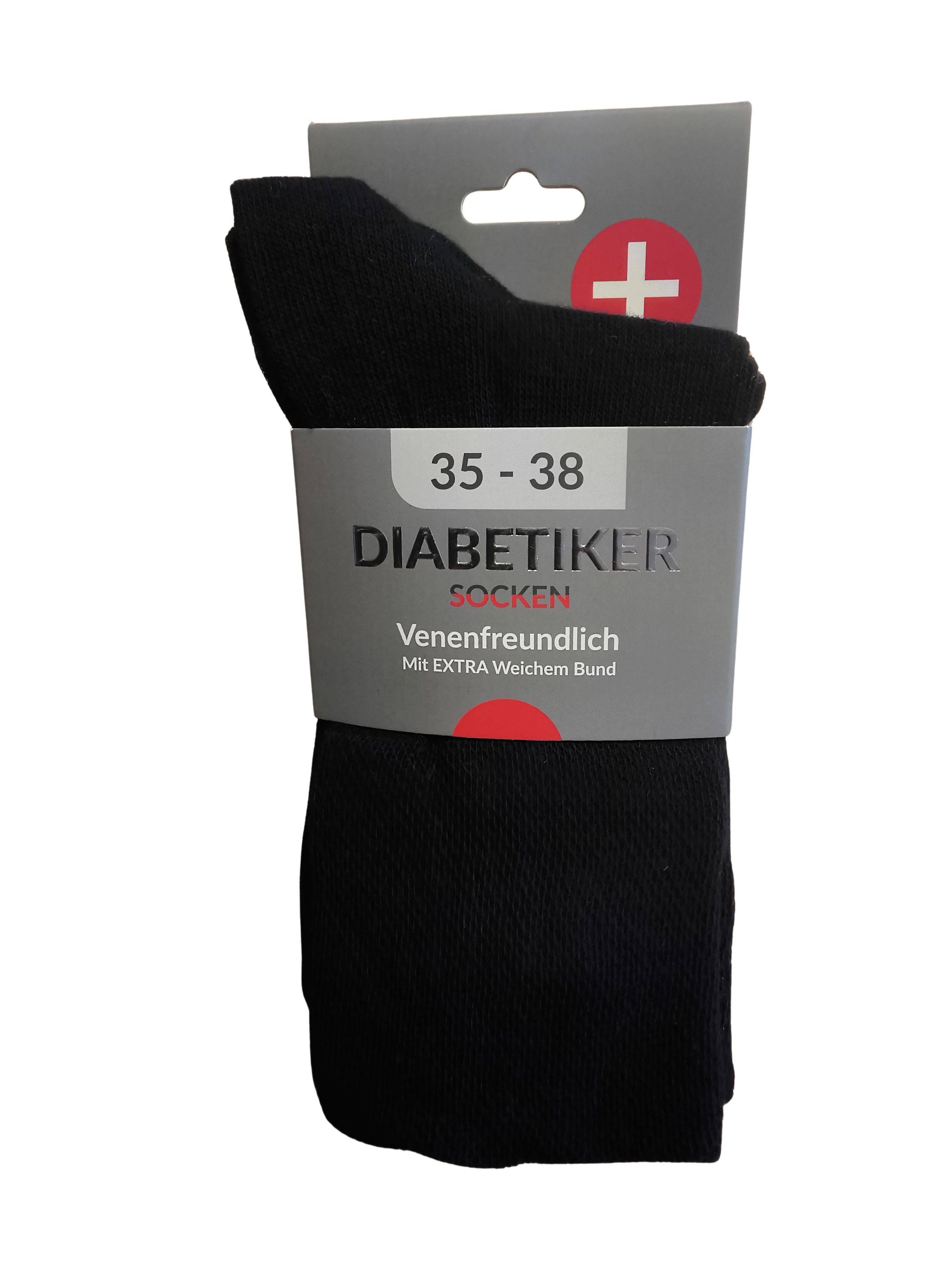footart Diabetikersocken 3 Paar Baumwolle schwarz Softrand ohne Gummi Unisex venenfreundlich, flache Zehennaht