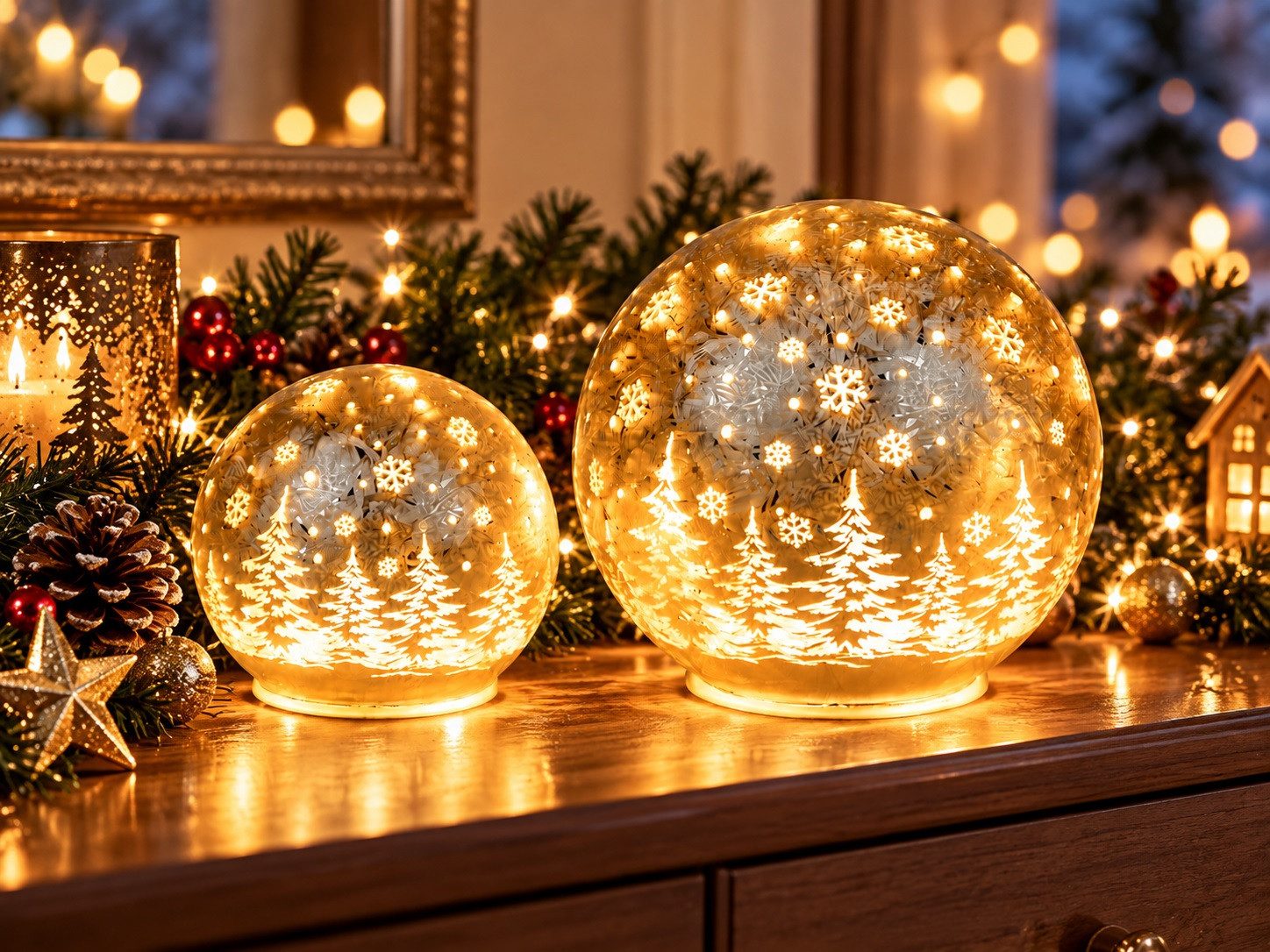 formano LED Kugelleuchte LED Deko-Kugel Champagner 12cm oder 15 cm Durchmesser od. 2er Set