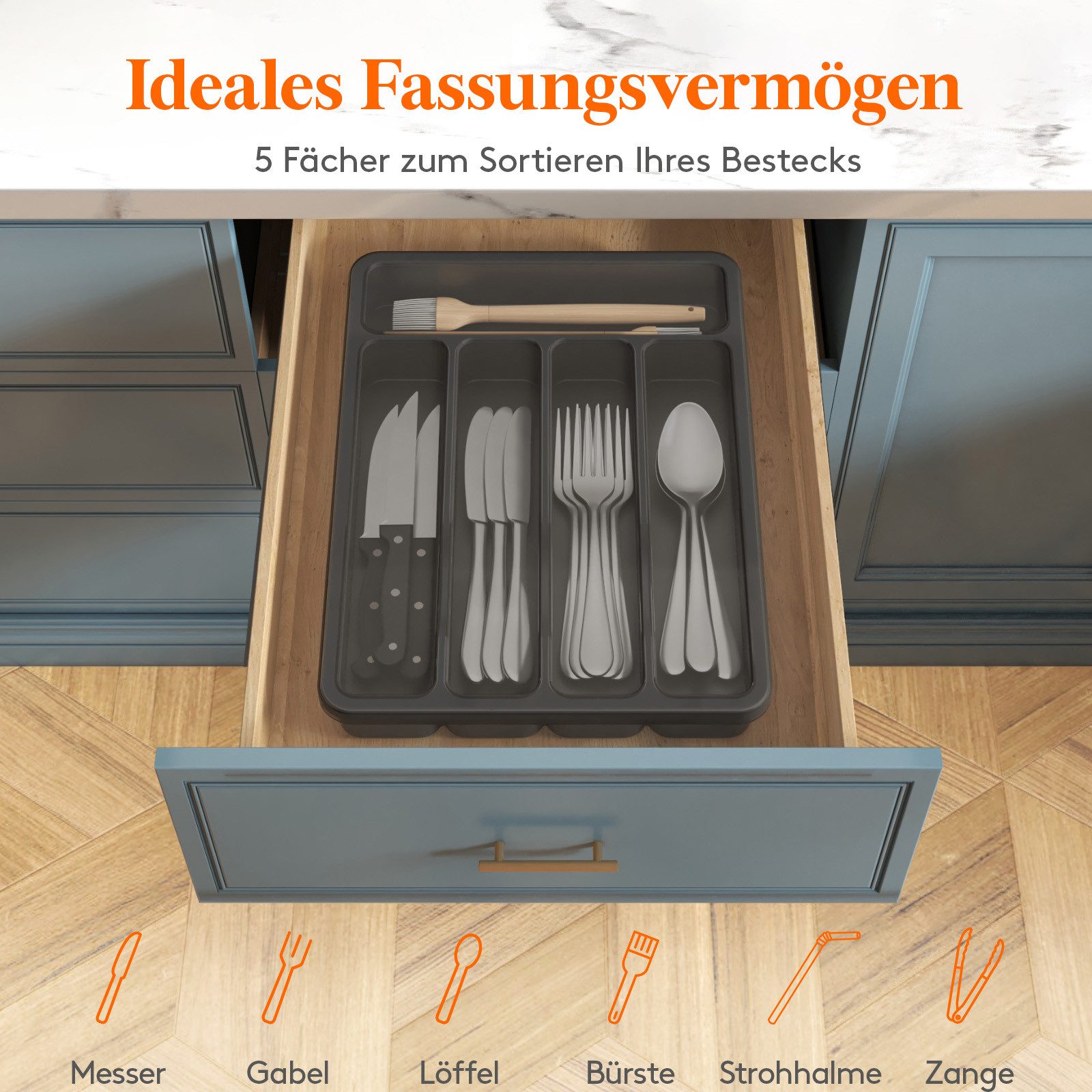 Lifewit Besteckeinsatz Besteckkasten für Schubladen mit Deckel