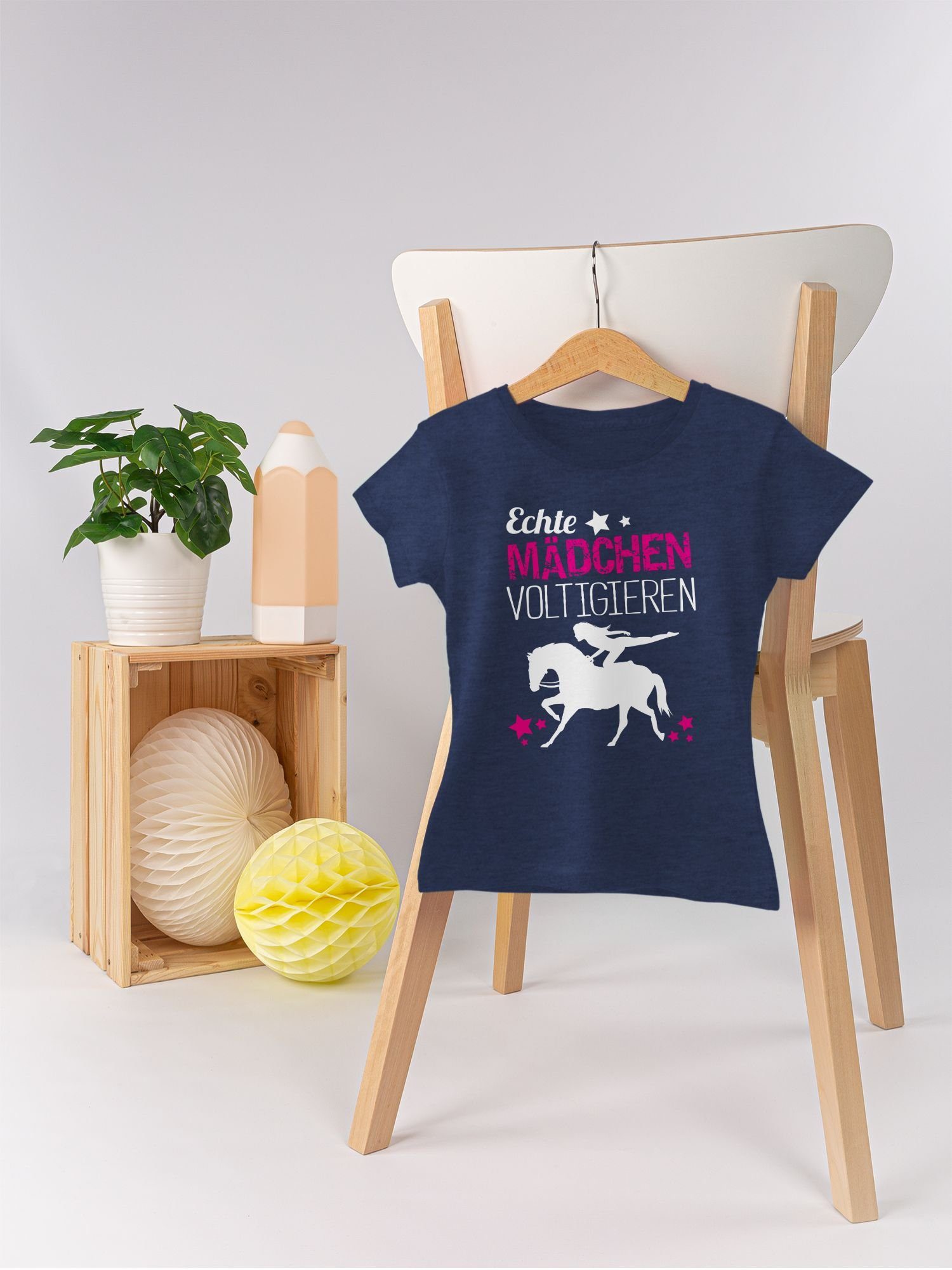 Shirtracer T-Shirt Echte Mädchen 1 Meliert voltigieren Dunkelblau Pferd