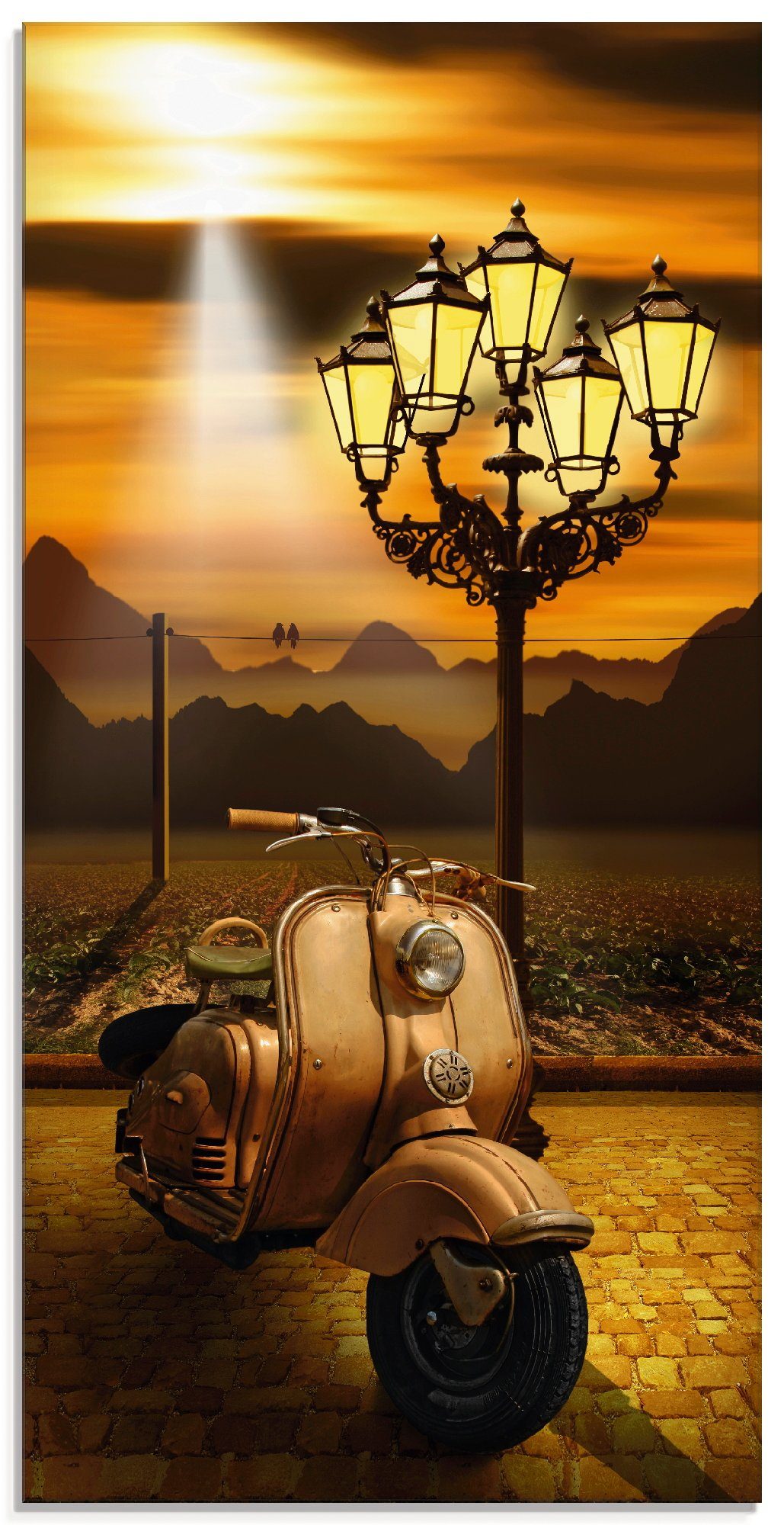 Artland Glasbild Oldtimer Motorroller romantisch, Motorräder & Roller (1 St), in verschiedenen Größen