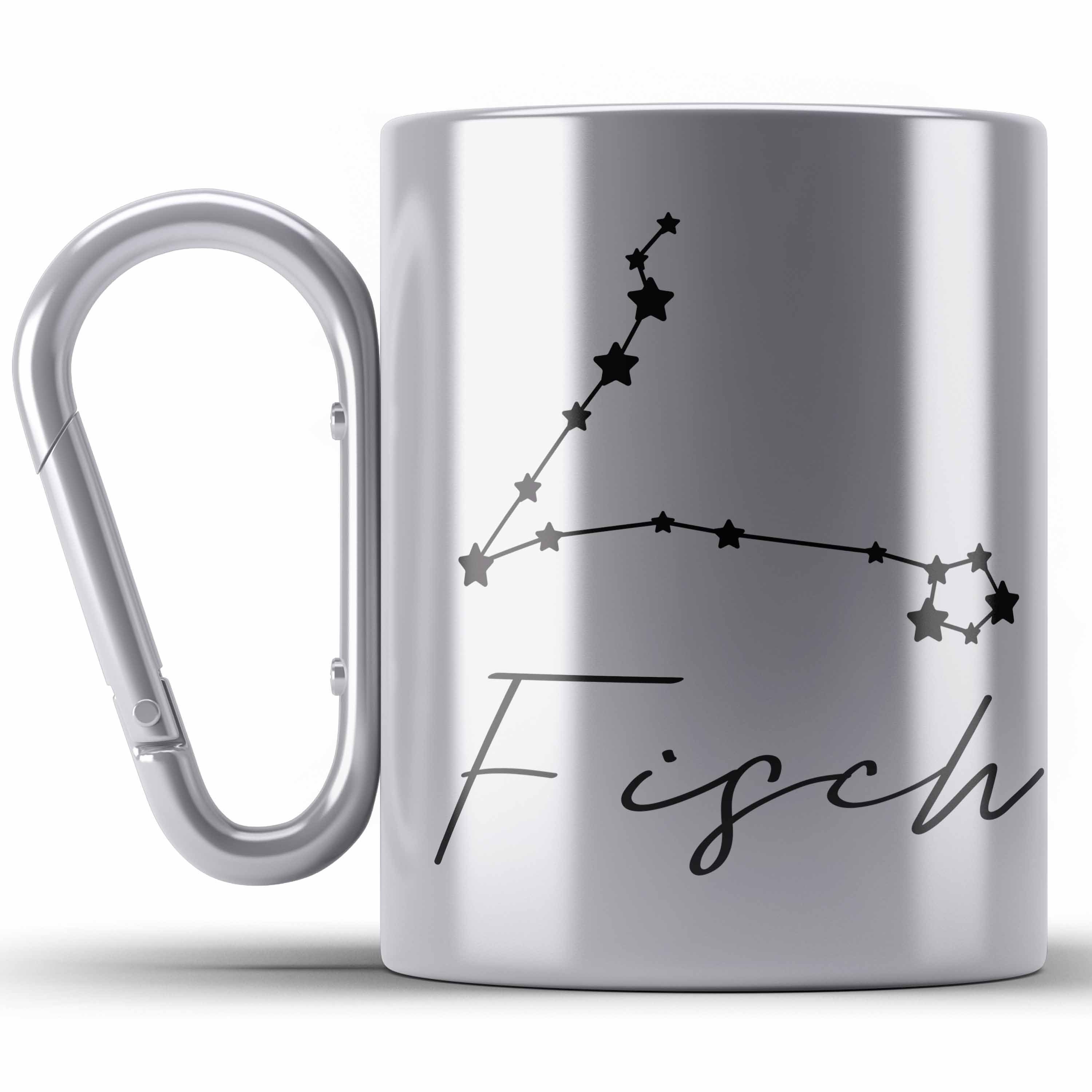 Trendation Thermotasse Fisch Sternzeichen Edelstahl Horoskop Tasse Tierkreiszeichen Silber Geschenk