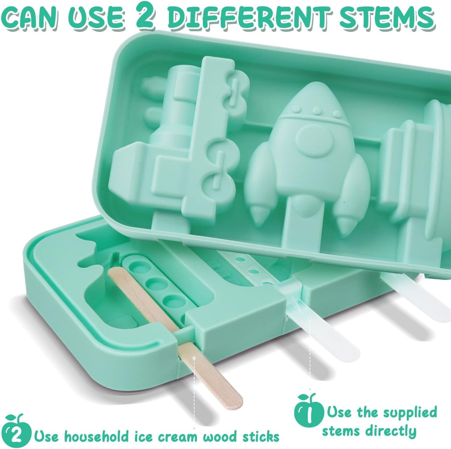 FELIXLEO Eisform 2er Set Eis am Stiel Formen Silikon mit 12 Sticks Ice Lolly Mold, (1-tlg)