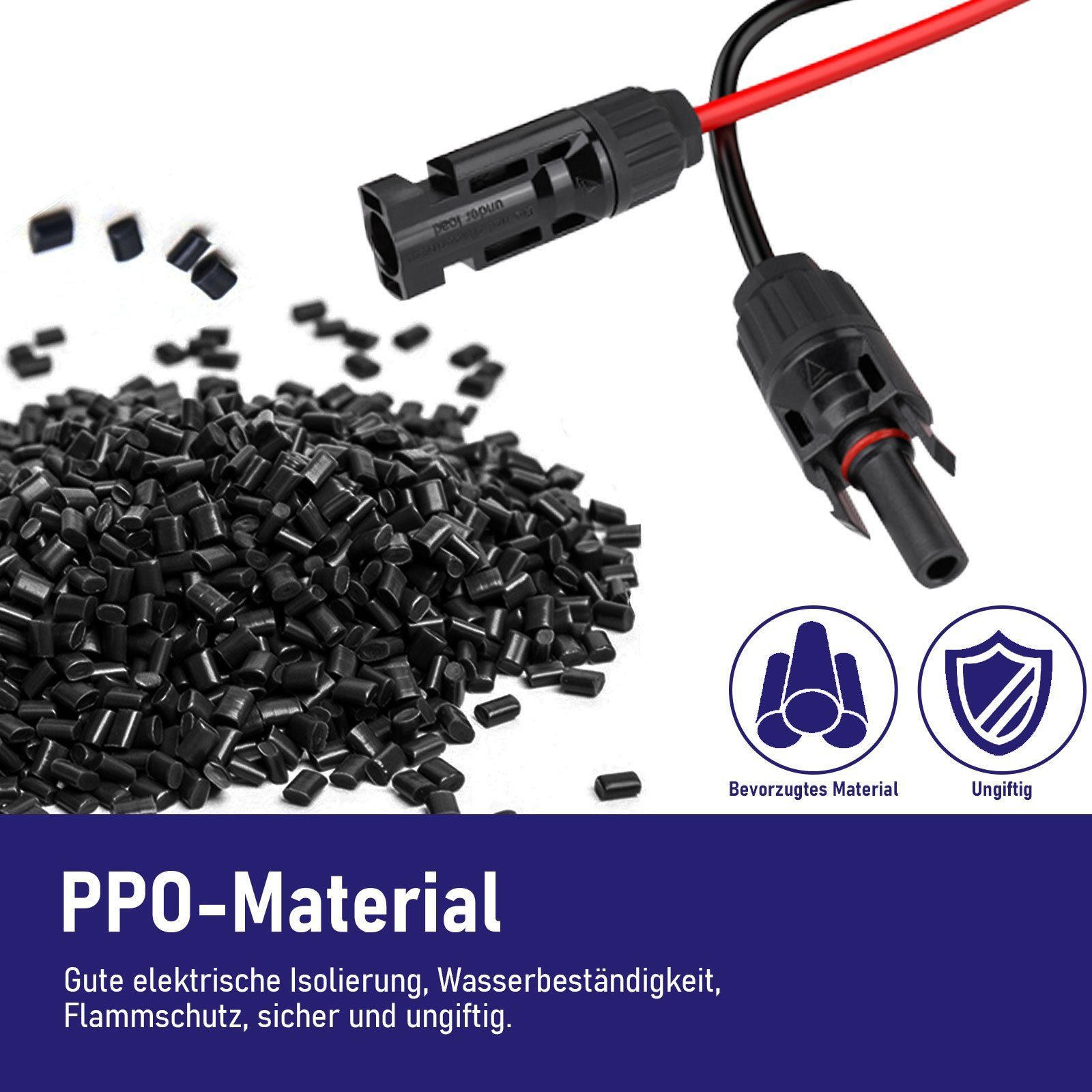 Rhein Beleuchtung Solarmodul Solarkabel, Verlängerungskabel mit Solarstecker (rot/schwarz, 6 mm), IP67 wasserdicht, alterungsbeständig, für Solarmodul-Panelsf