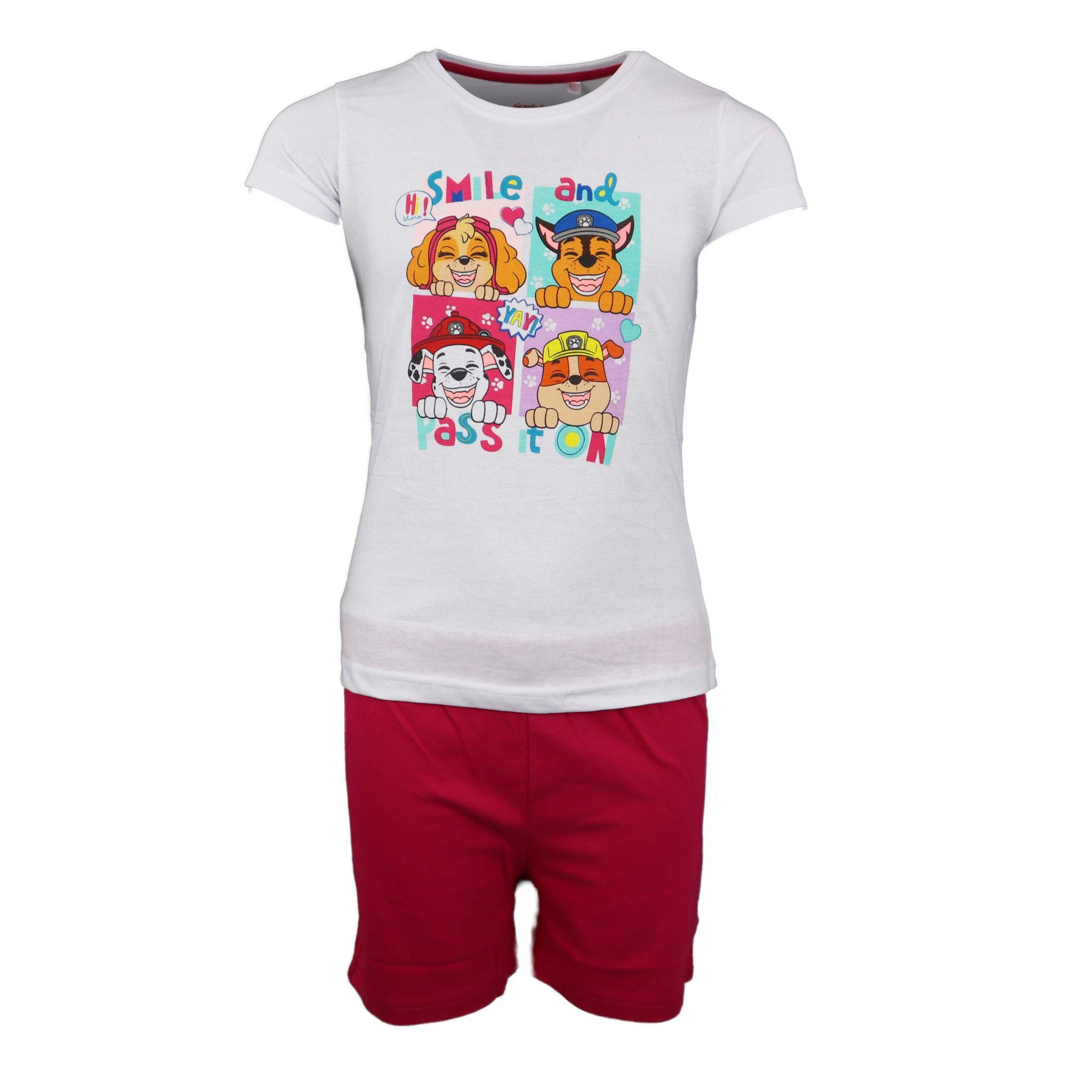 PAW PATROL Schlafanzug Mädchen Kinder Pyjama kurz Gr. 98 bis 128, 100% Baumwolle Pink