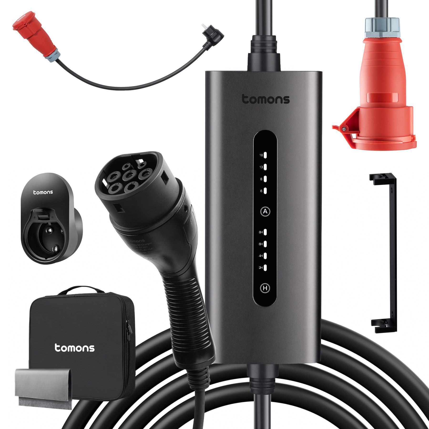 Tomons 11kW Wallbox Typ 2 Зарядний кабель mit CEE-Stecker 3-Phasen, 7M, 6-16A Autoladekabel, Mobiles Wandladegerät, Strom einstellbar, zeitgesteuertes Laden