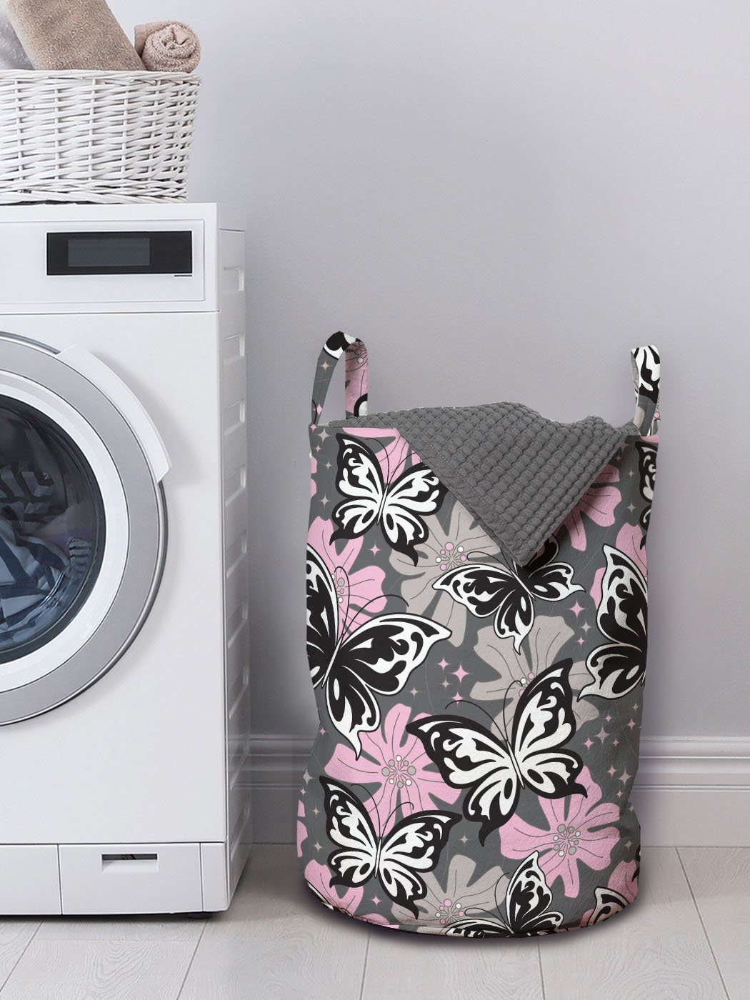 Schmetterling Kordelzugverschluss Griffen Romantischer Abakuhaus für Wäschesäckchen Waschsalons, Sommer Wäschekorb mit