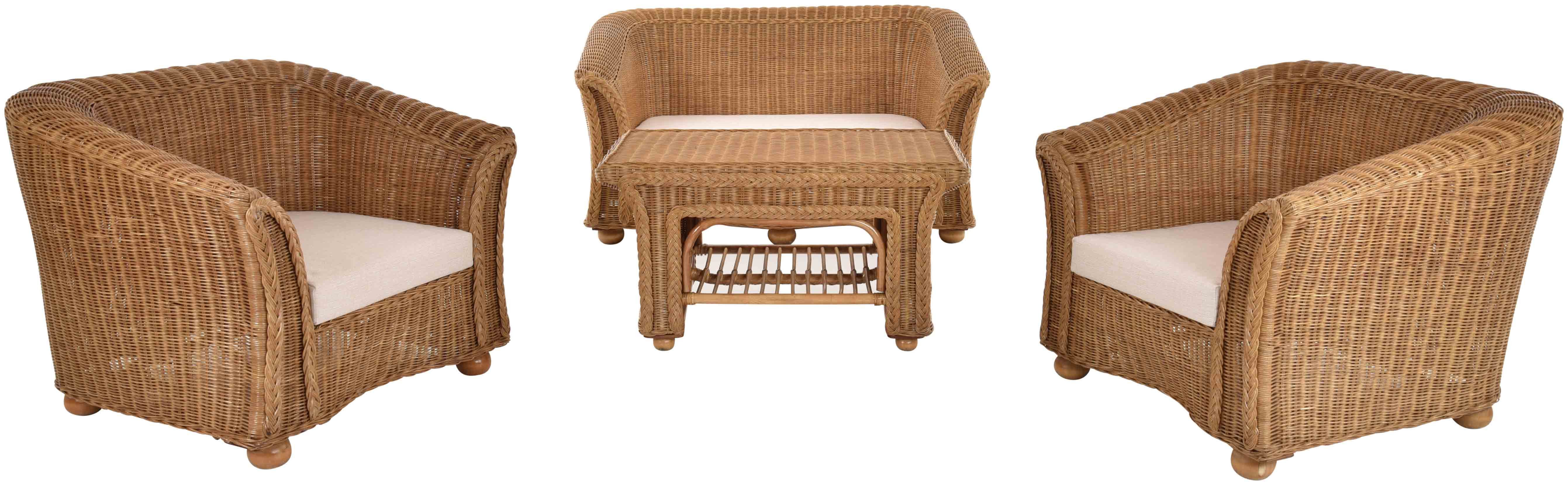 Krines Home Sitzgruppe Wohnzimmer Rattanset Vita für 4 Personen Rattan Garnitur Wintergarten, (4-tlg), Möbel Set (4-teilig)