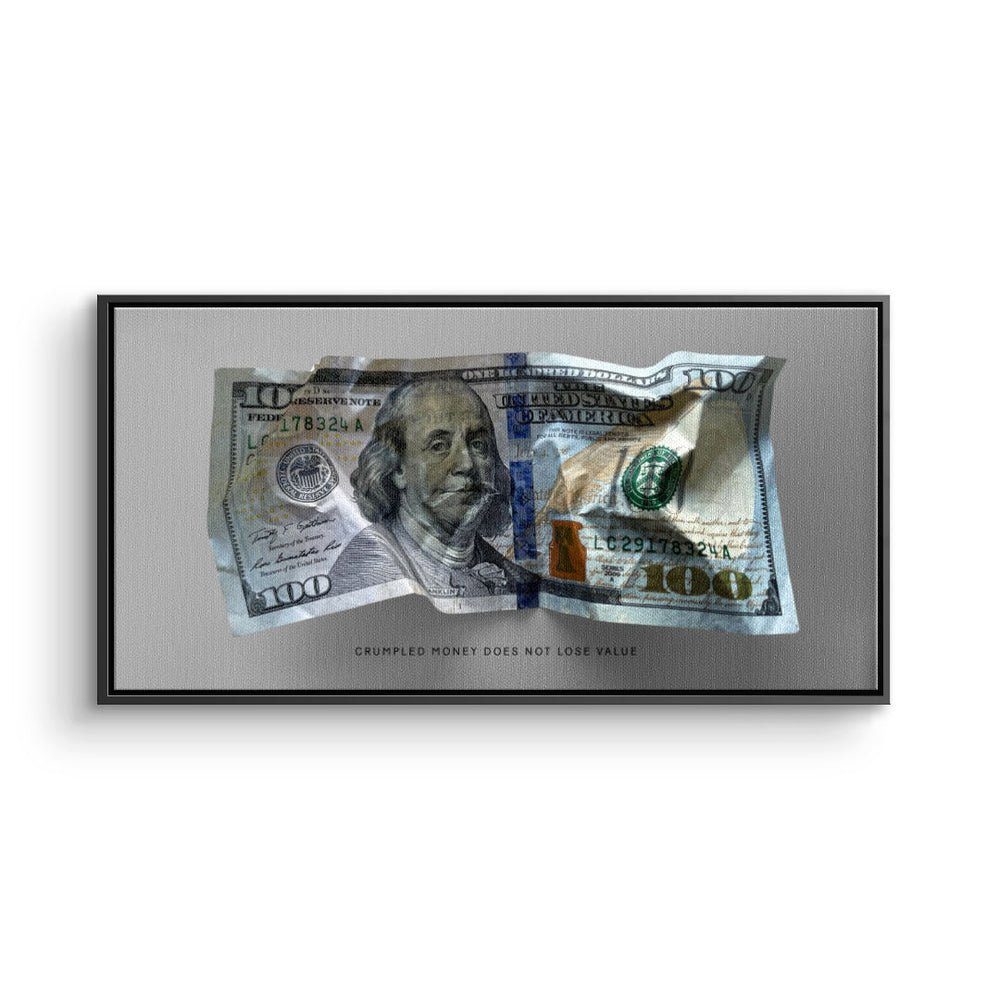 Leinwandbild, DOTCOMCANVAS® Motivationsbild - Crumble V2 Premium Rahmen silberner Money