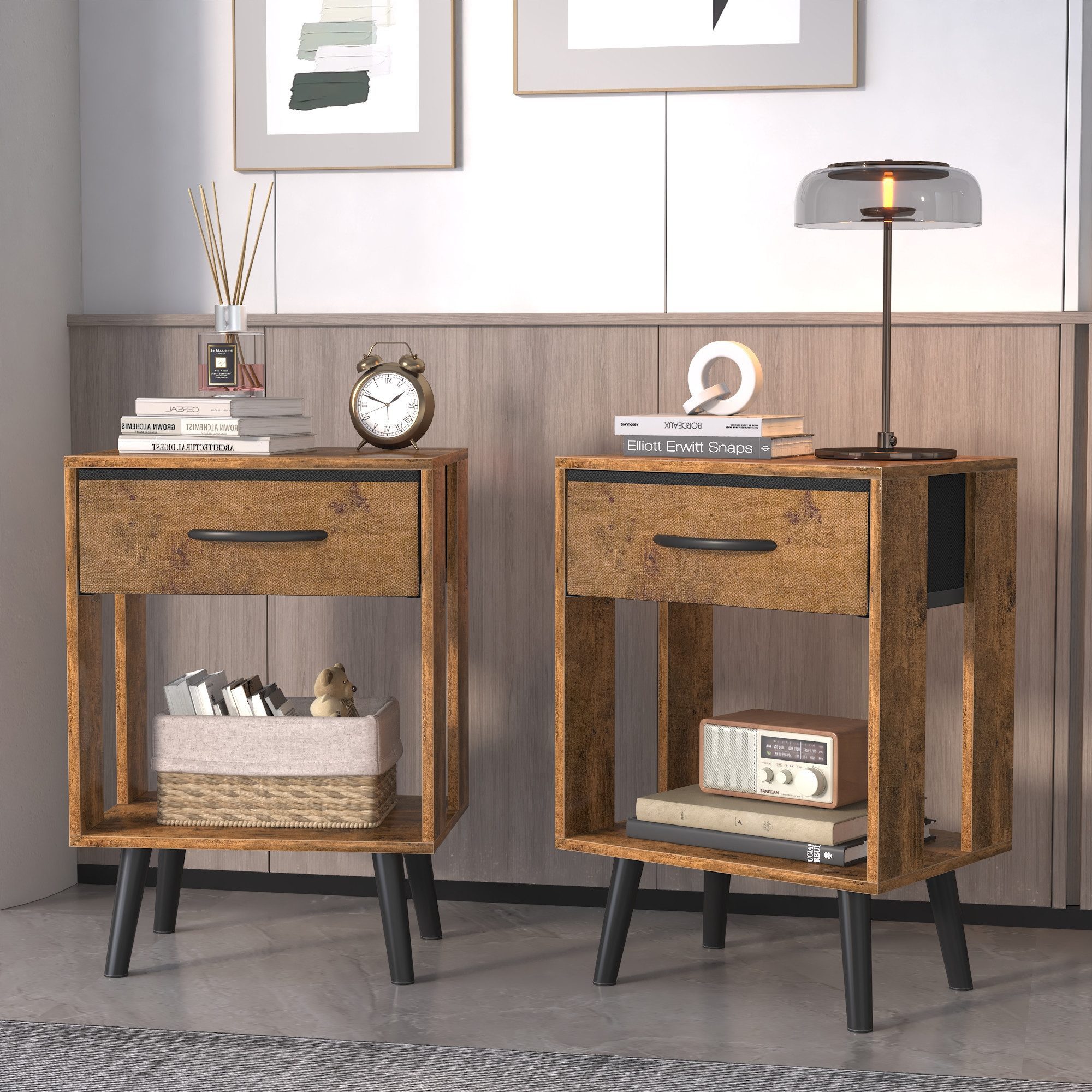 OYRREU Nachttisch Set mit Schubladen, 2 platzsparende Nachtkommoden, OTTO'S CHOICE (Holzoptik 40x30x60 cm, 1-St., Nachtschrank-Set 2-tlg. Kombination), 2er Beistelltisch platzsparendes Design, harmonisch