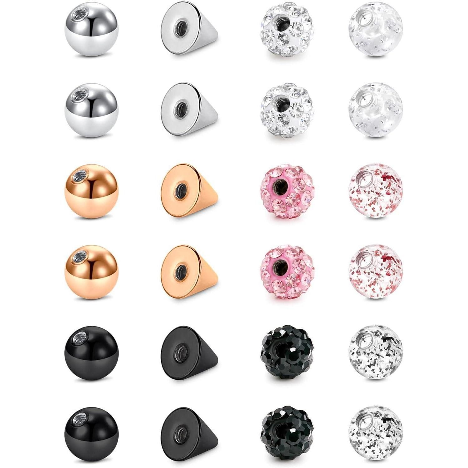 Briana Williams Piercing-Set Piercing Kugel 5mm Chirurgenstahl Ersatzkugel 1.6mm Set Silber Schwarz