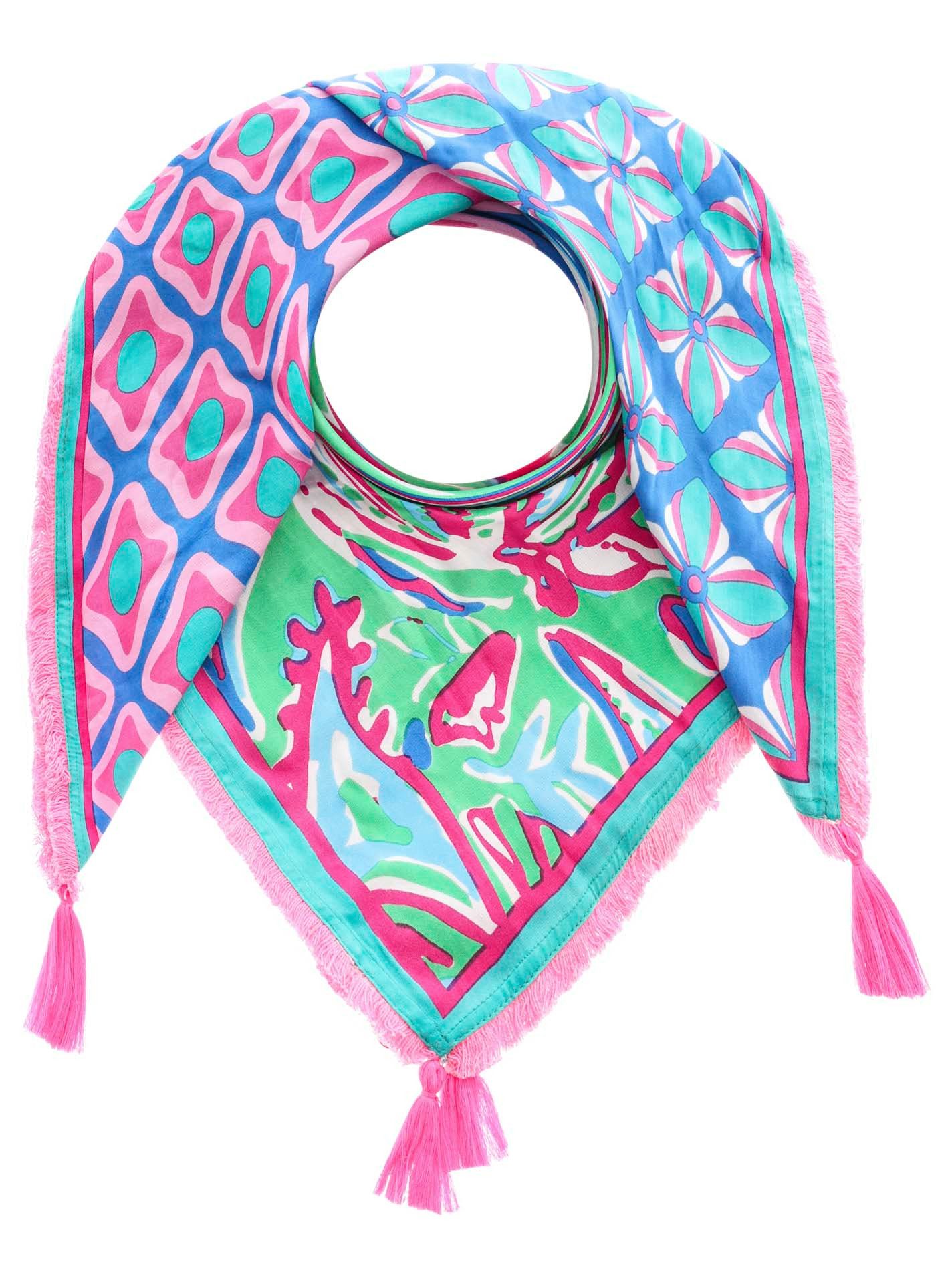 Zwillingsherz Modetuch, mit Allover-Print, Tasseln und kleiner Fransenkante