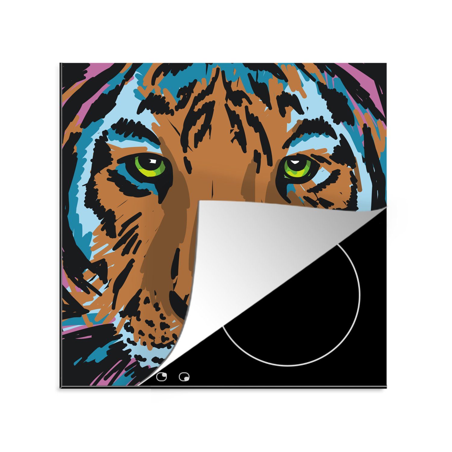 küche Farbe Herdblende-/Abdeckplatte Kopf, cm, tlg), - MuchoWow 78x78 Arbeitsplatte Vinyl, - für Ceranfeldabdeckung, Tiger (1