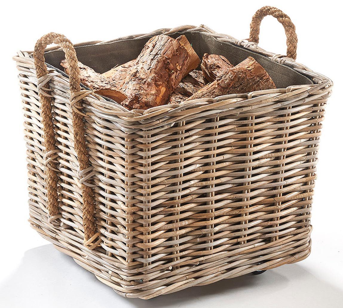 Kobolo Kaminholzkorb Kaminholzkorb aus grauem Rattan mit Jutefutter und sta günstig online kaufen