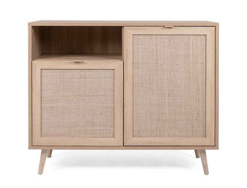 Finori Sideboard Kommode Bali, Sonoma Eiche / Rafia Geflecht, Mediterran