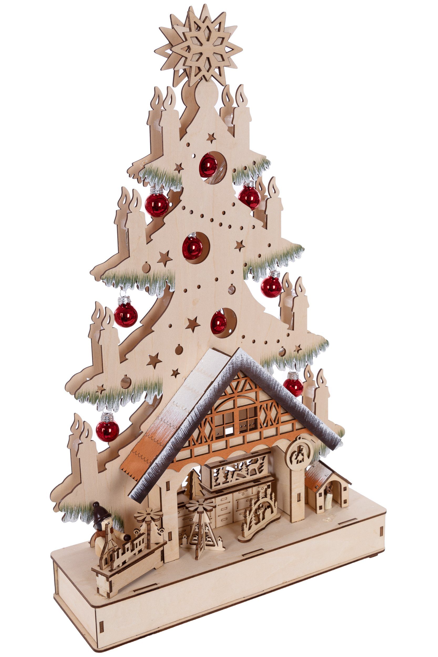 Wohnando Holz Weihnachtsmarkt Winterlicher Weihnachtsbaum mit Weihnachtsdorf aus