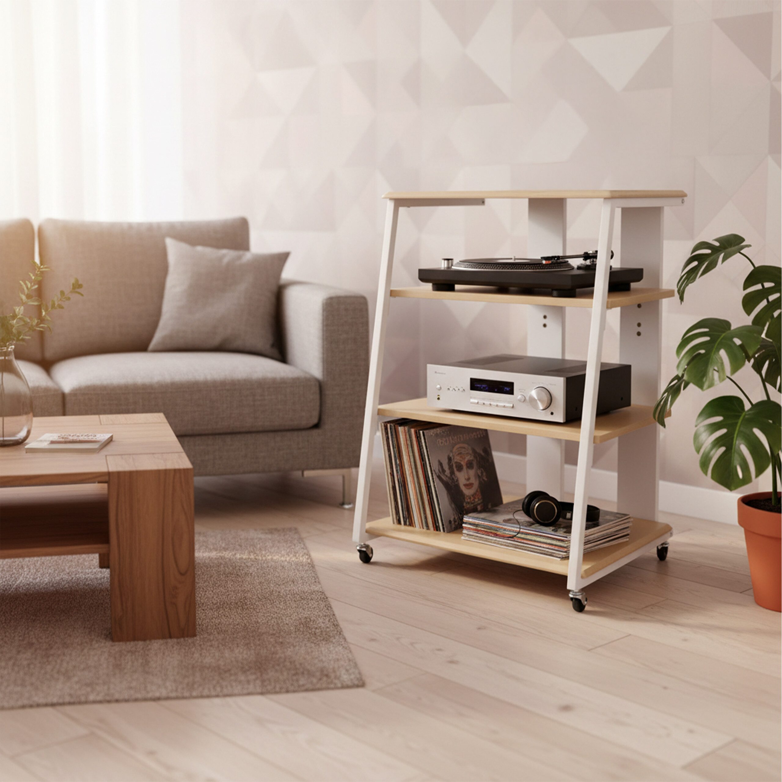 relaxdays Standregal Hifi Rack mit 4 Ablagen, Holzoptik-Weiß günstig online kaufen