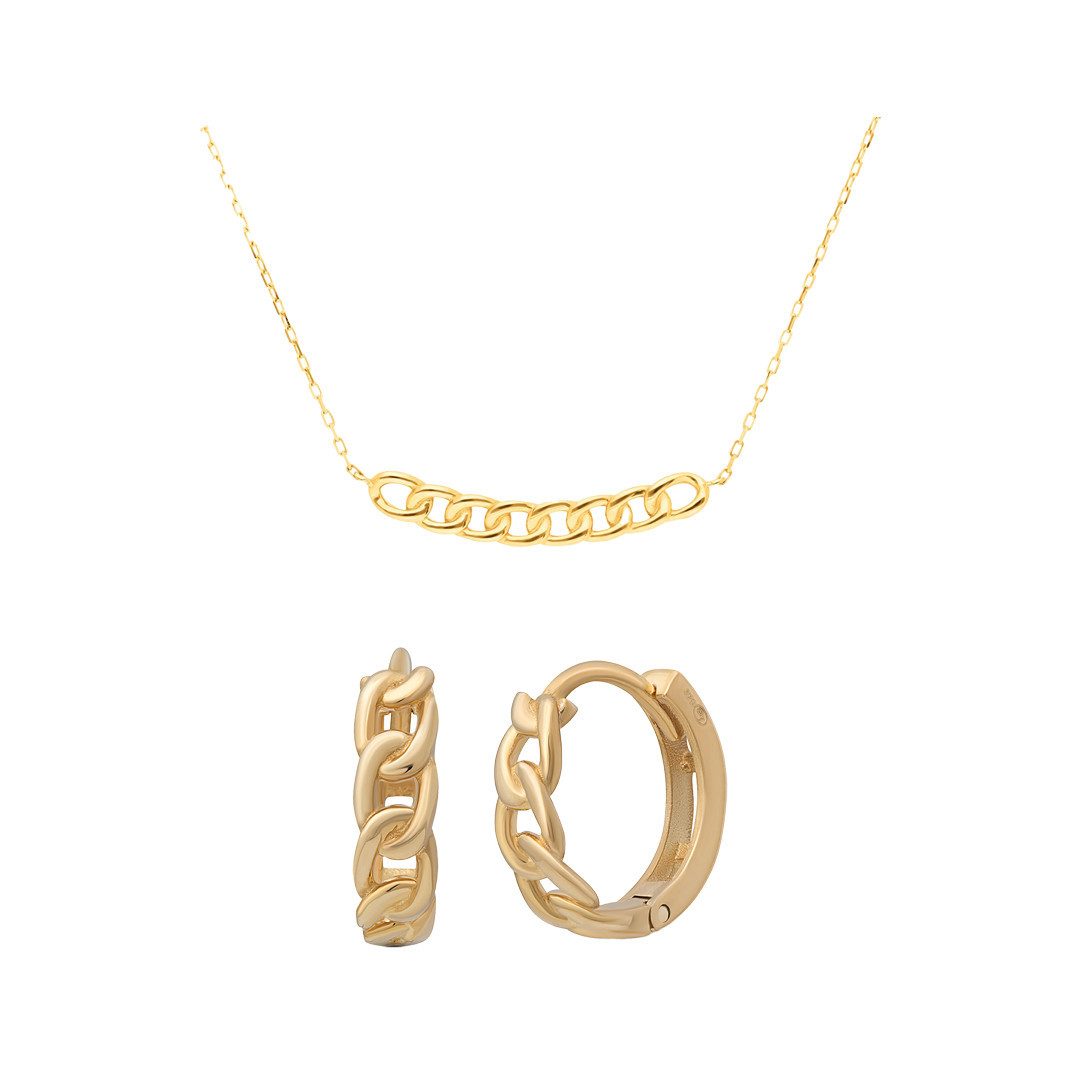 Suzan Gold Schmuckset Echtgold Schmuckset Damen – Curb Kette & Creolen aus günstig online kaufen