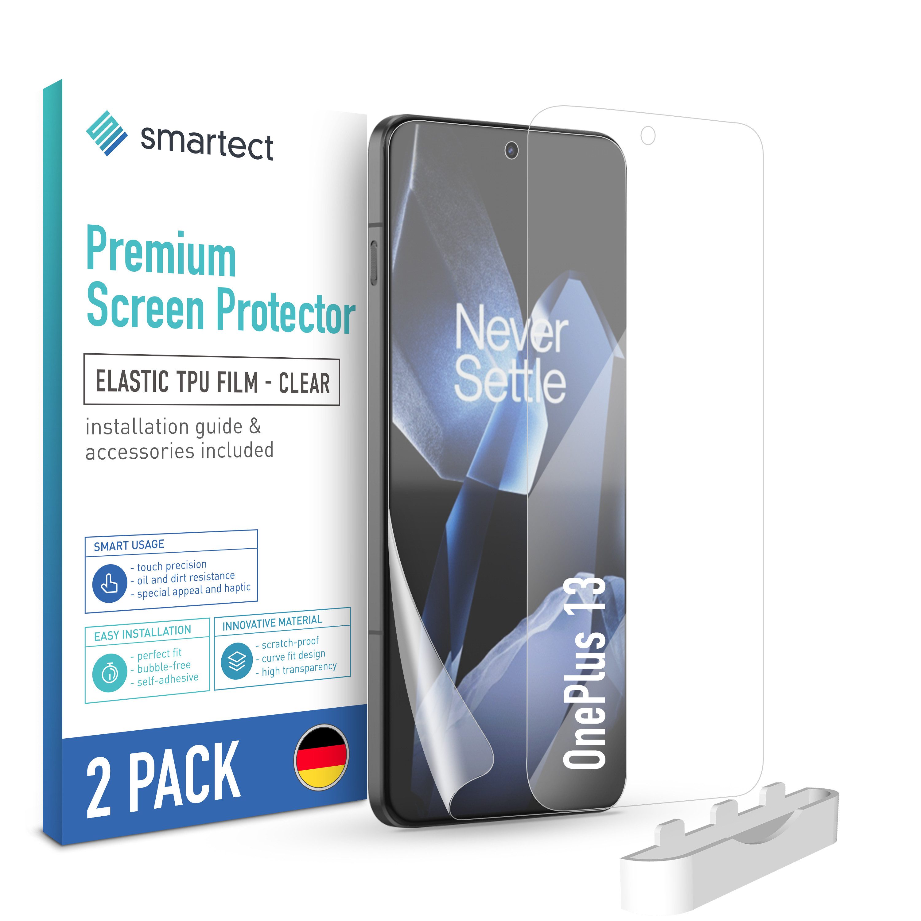 smartect Displayschutzfolie TPU Schutzfolie Klar für OnePlus 13, 2 x Front für OnePlus 13, 2 Stück, Anti-Fingerabdruck, Blasenfreie Installation