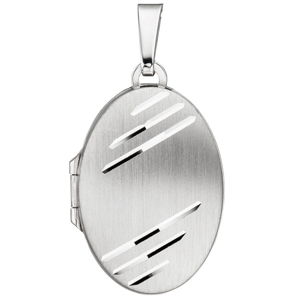 Schmuck Krone Kettenanhänger Medaillon zum Öffnen für 2 Fotos oval, 925 Silber, Silber 925