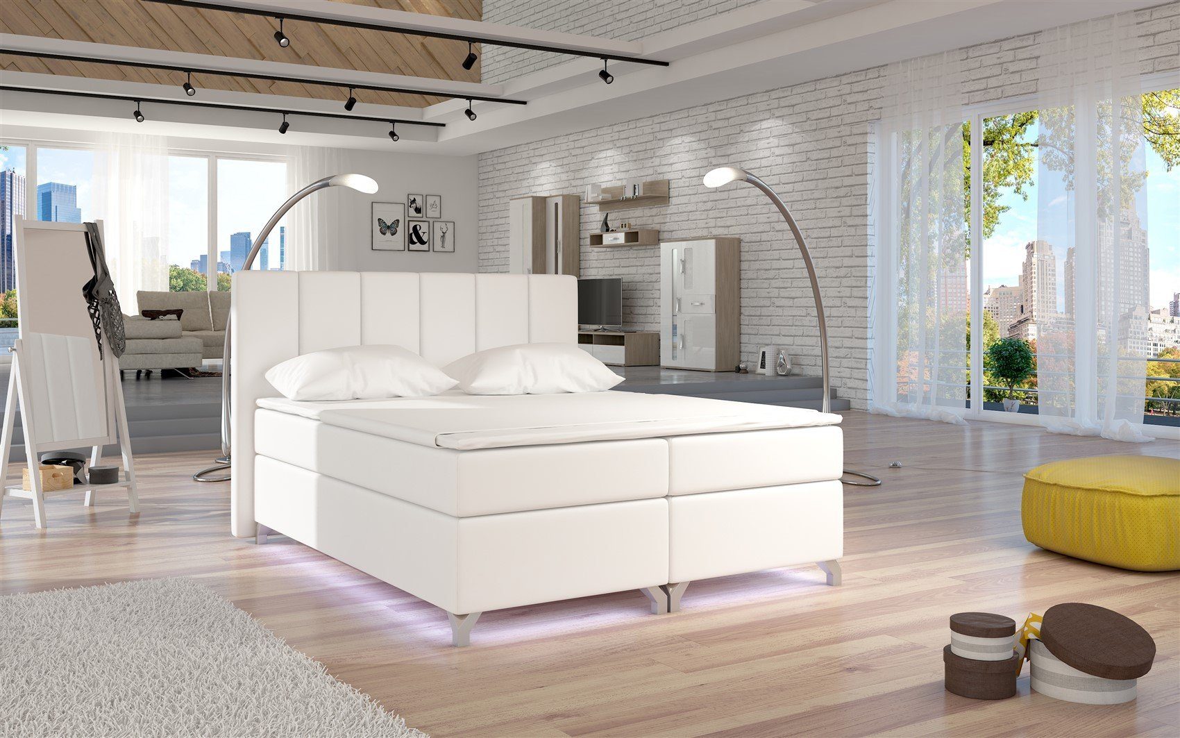 Fun Möbel Boxbett Schlafzimmerbett PARMA mit LED (inkl. Bettkästen, inkl. Kaltschaumtopper)