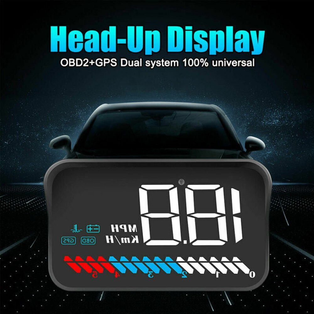BlingBin Head Up Display Auto OBD2 FHD HUD GPS Geschwindigkeit Alarm  Projektor Navigation, 3,50  Display, Anzeige von Geschwindigkeit und  Temperatur, Arbeit für alle Autos