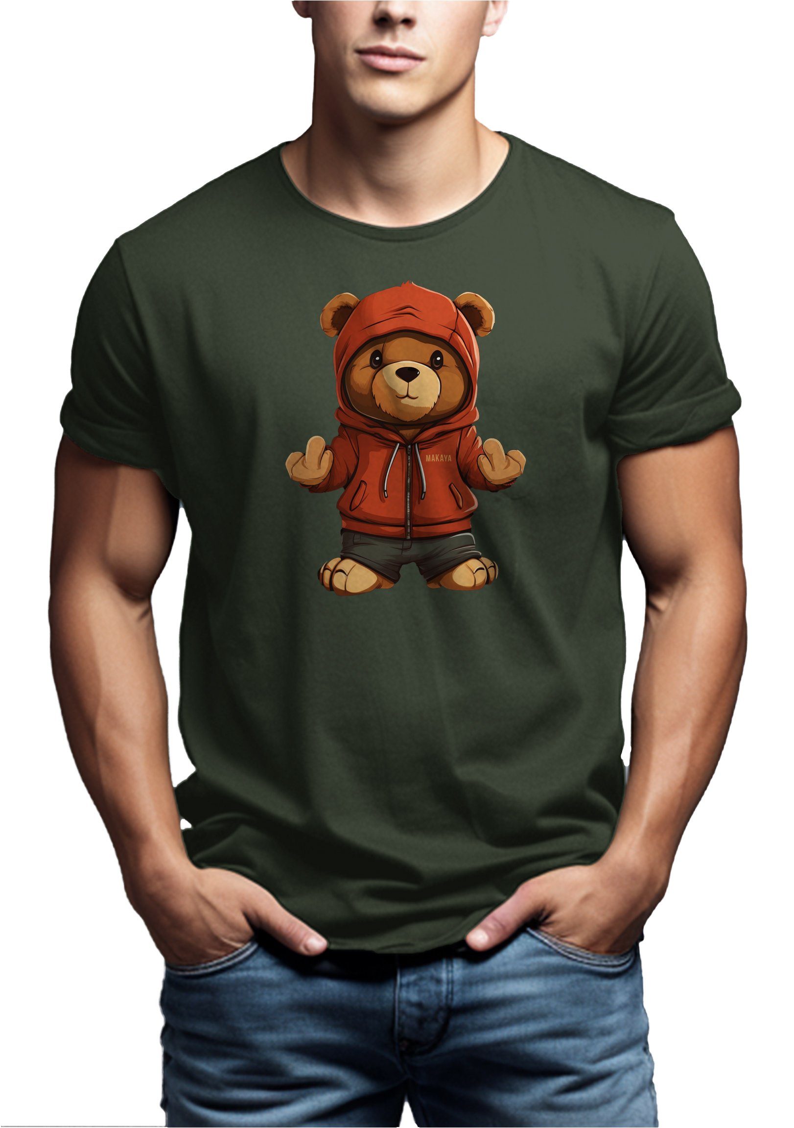 Jungen Teenager Herren Print, Teddy Teddybär MAKAYA mit Jugendliche Jungs T-Shirt Aufruck Grün