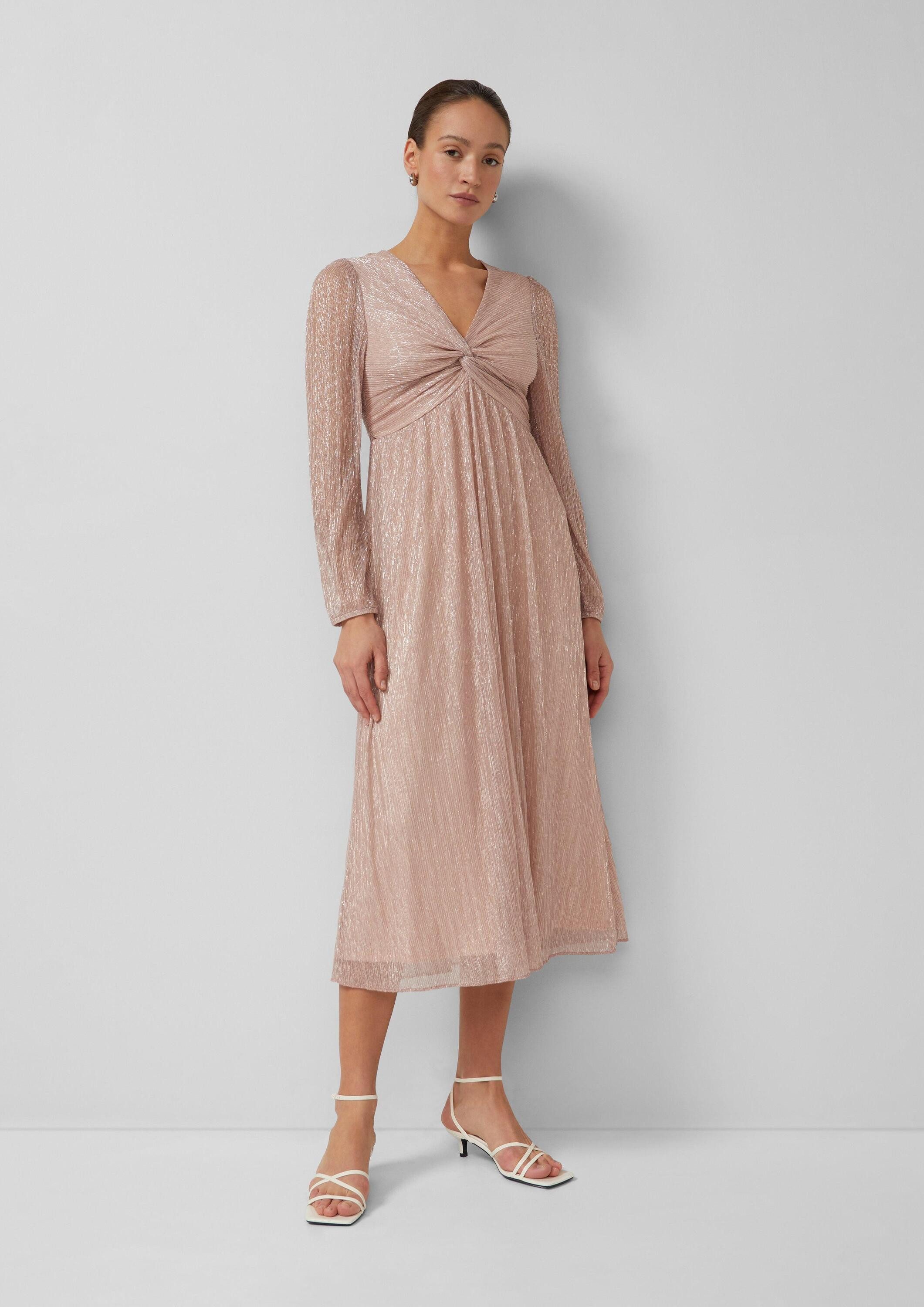 s.Oliver Midikleid Kleid Plissiertes Maxikleid mit Knoten-Detail und Metallic-Effekt