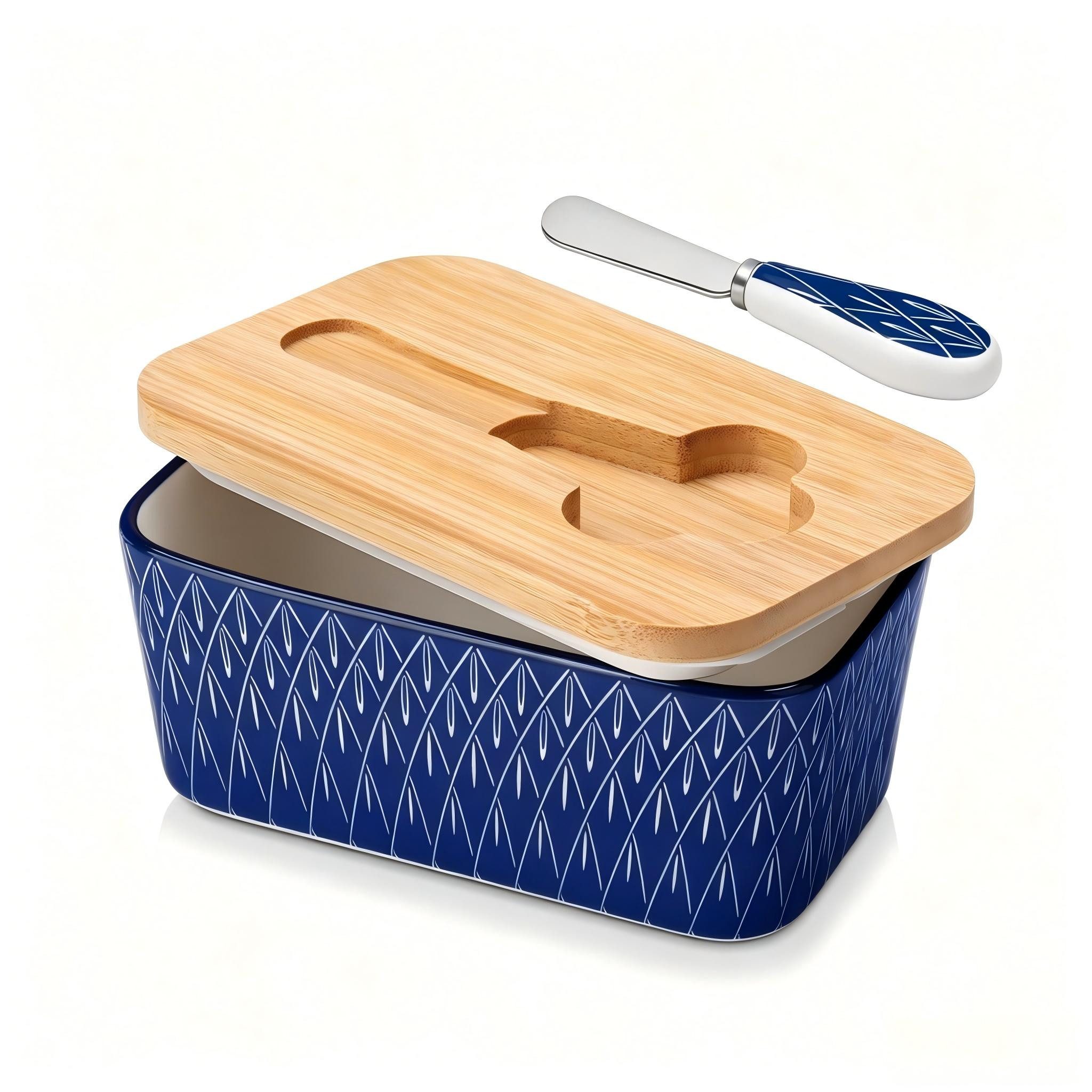 vancasso Butterdose Porzellan Butterdose mit Deckel, Butterbestreichmesser, (1-tlg), Rautenmuster