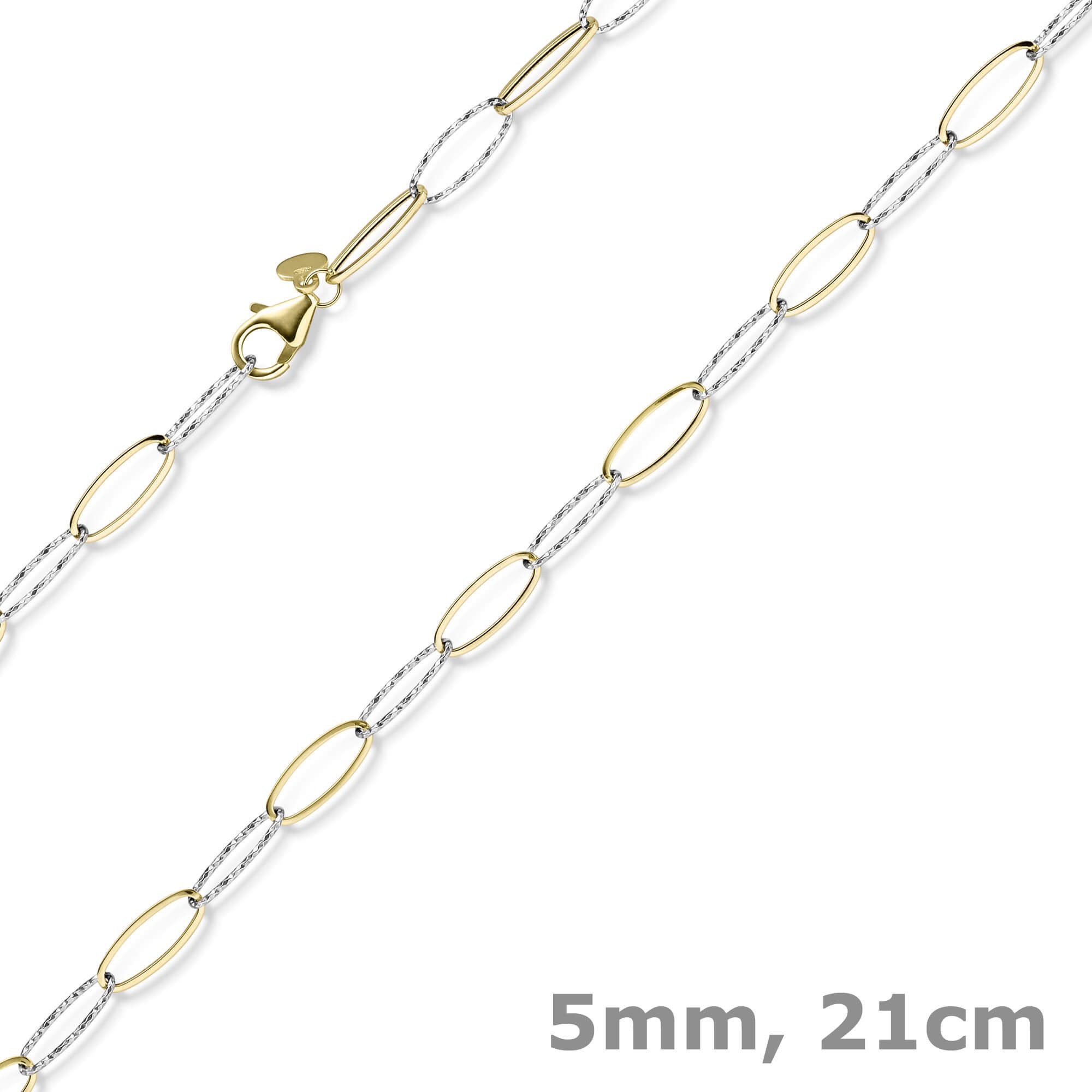 Goldarmband 5mm Armband mit ovalen Kettengleidern 585 Gold gelb/weiß 21cm