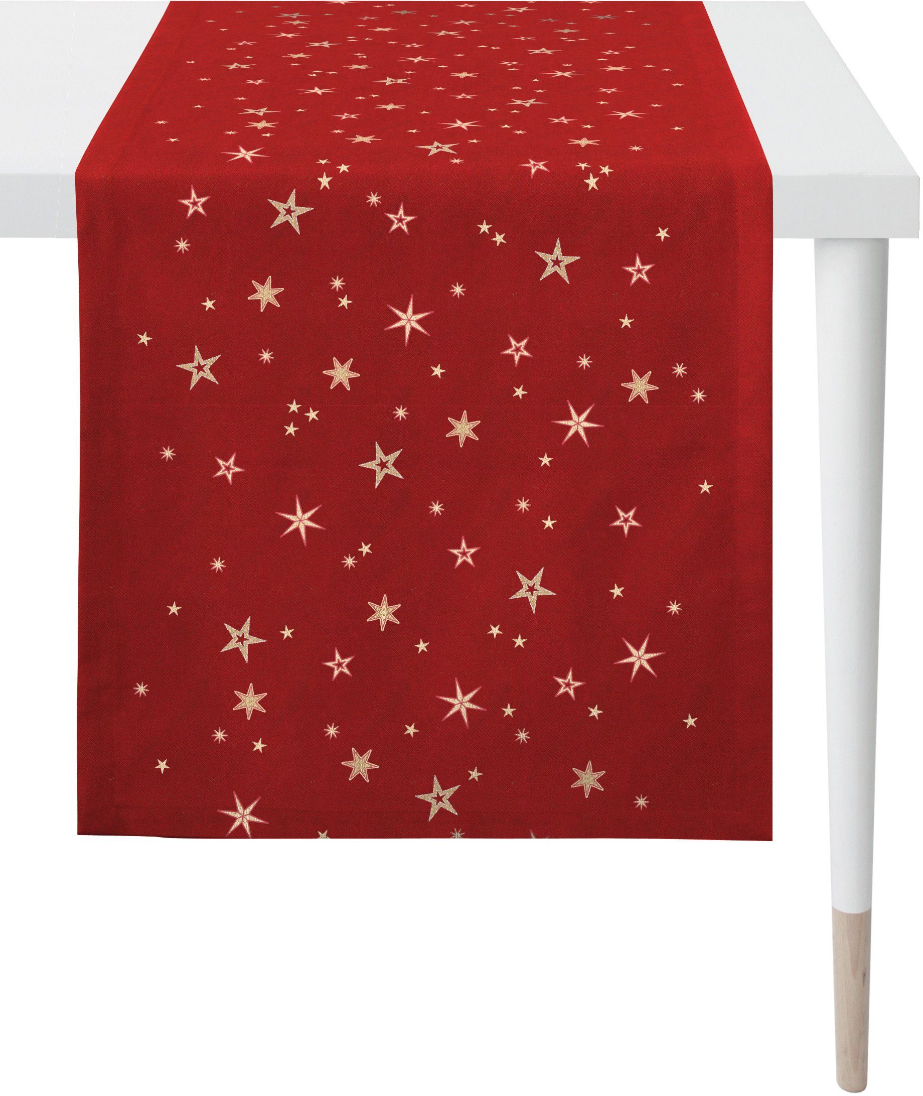 APELT Tischläufer 9600 CHRISTMAS ELEGANCE, Weihnachtsdeko, Weihnachten (1-tlg), Lurex-Jacquardgewebe rot/goldfarben | Tischläufer