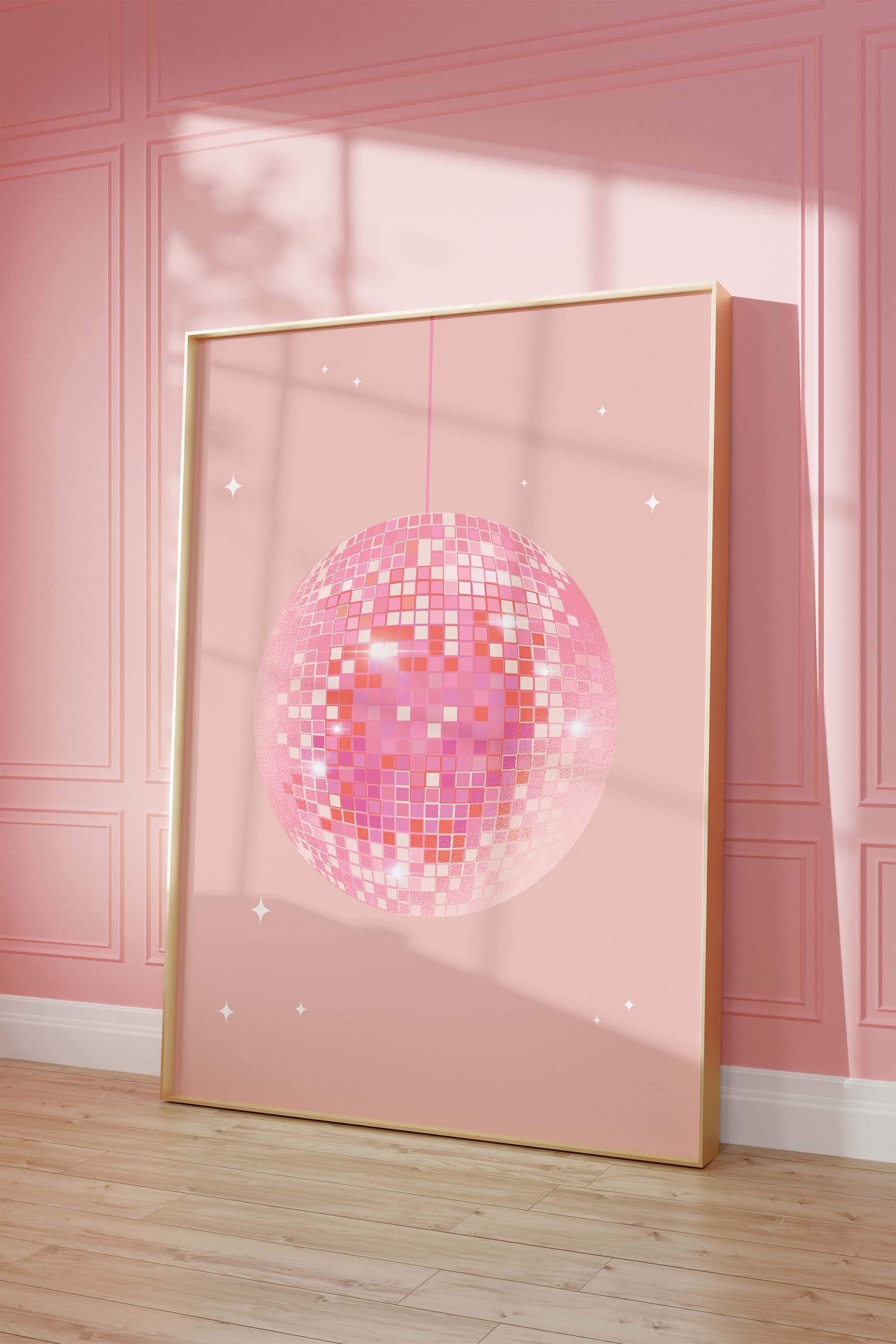 JUSTGOODMOOD Poster Disco Kugel Pink Disco Ball Retro Party Ästhetik Glitzer Spiegelball D, (1 St) – Bild 4 von 5