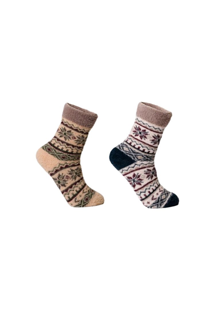 Socken Kuschelsocken Damen 2er Pack aus Baumwolle mit Norweger-Muster