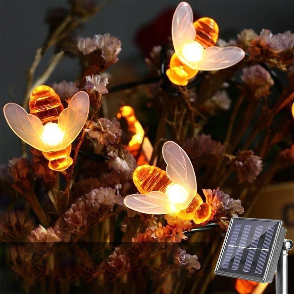 LED für Solarleuchte draußen, mit LED Solarleuchte Licht, Dekorative Bienen 7m 50 Solar Warmweiß, Lichterkette Wasserdicht, Gartendekoration Bienen, Warmes