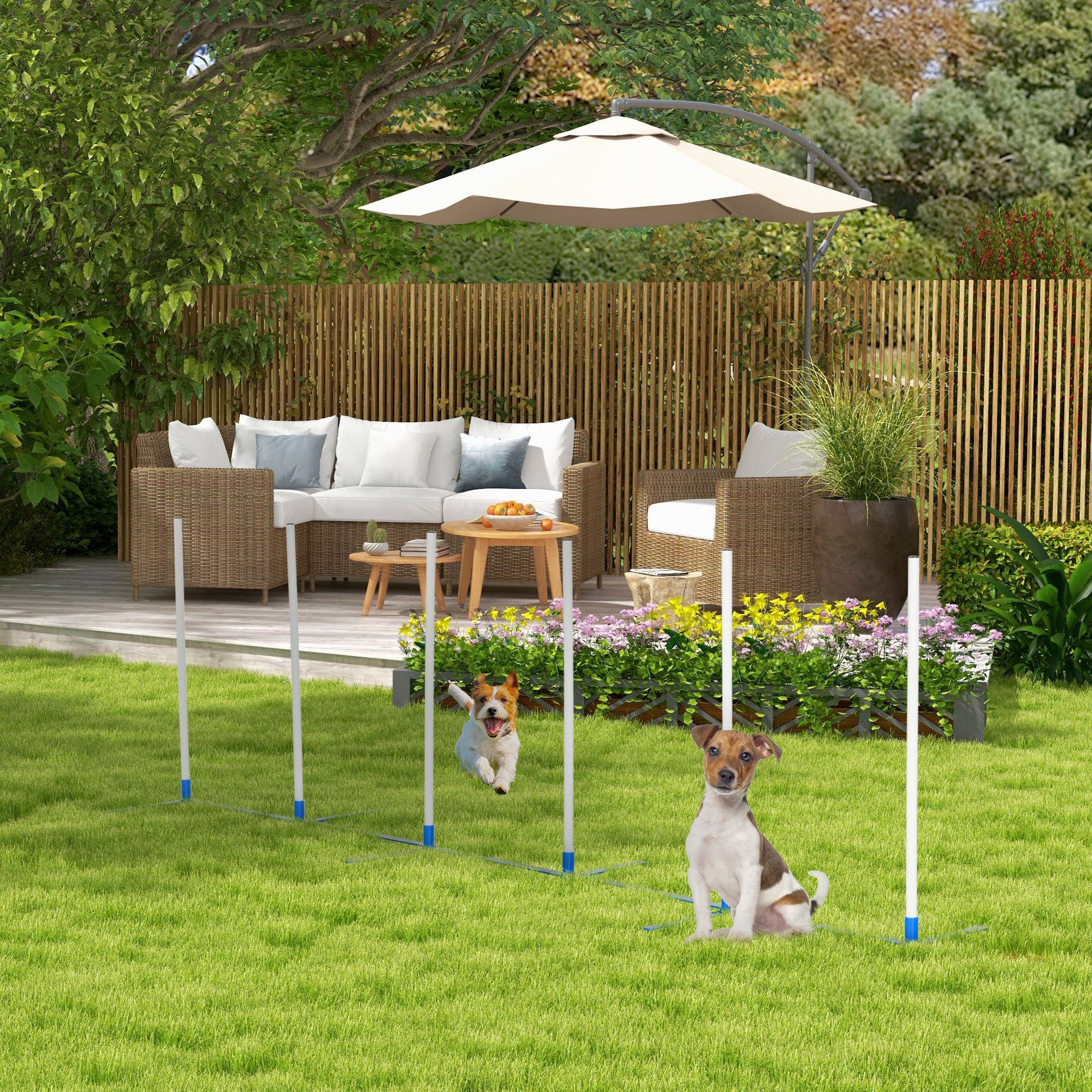 PawHut Agility-Hürde Agility Training für Haustiere Inklusive 600D Tasche, PE-Kunststoff, Hundetrainigsset (1-tlg) Weiß+Blau 305 x 60 x 94 cm