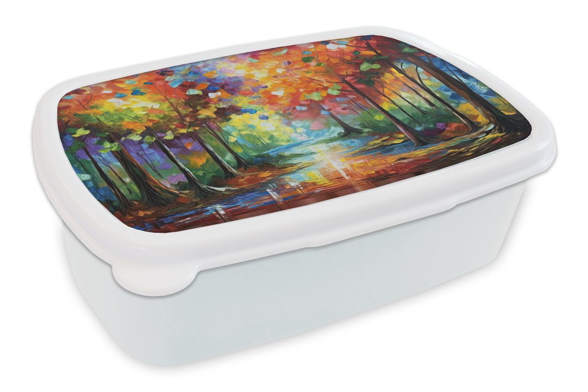 MuchoWow Lunchbox Landschaft - Wald - Farben - Natur, Kunststoff, (2-tlg), Brotbox für Kinder und Erwachsene, Brotdose, für Jungs und Mädchen weiß