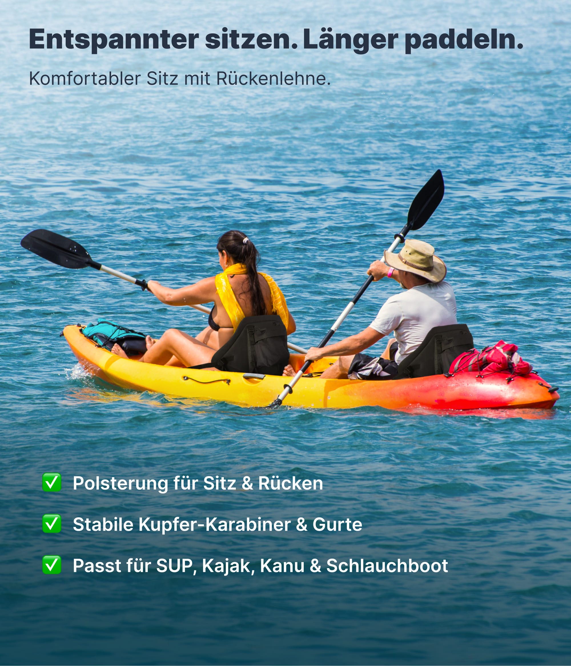 NEMAXX SUP-Rückenlehne Komfort-Sitz für SUP, Kajak & Kanu Weich (mit hoher Rückenlehne, großer Sitzfläche, 4-Punkt-Befestigung), mit Rückentasche, Metallhaken, verstellbaren Gurten & Zubehör