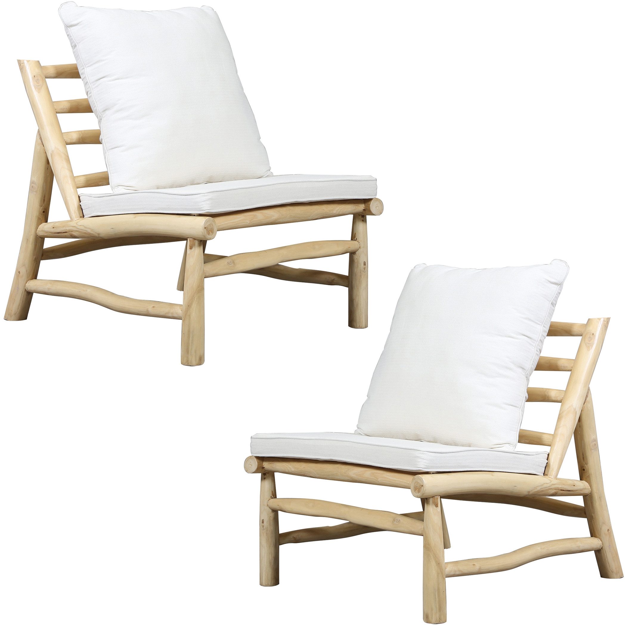 Casa Moro Gartensessel Loungesessel 2er Set Teak Holz Garten Sessel Indoor & Outdoor, aus massiven Teakholz-Ästen, Bezüge abnehmbar & waschbar