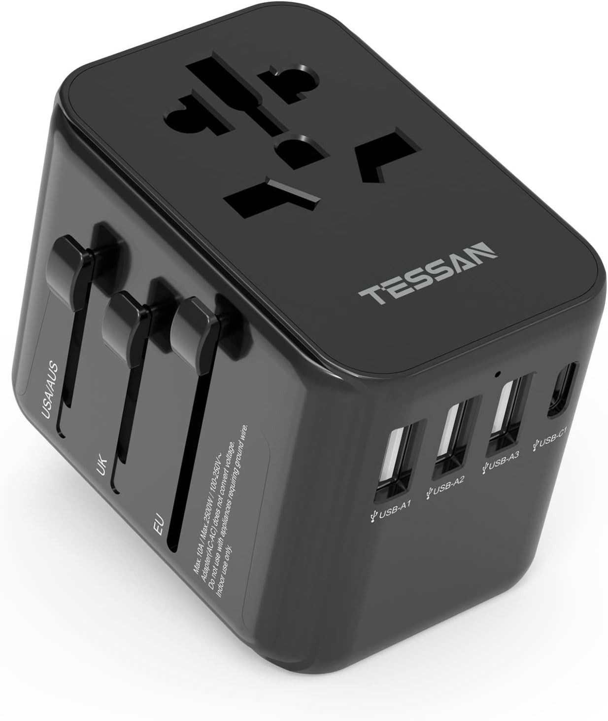 TESSAN Reiseadapter Weltweit Universal Reisestecker mit 3 USB A und 1 USB C Reiseadapter