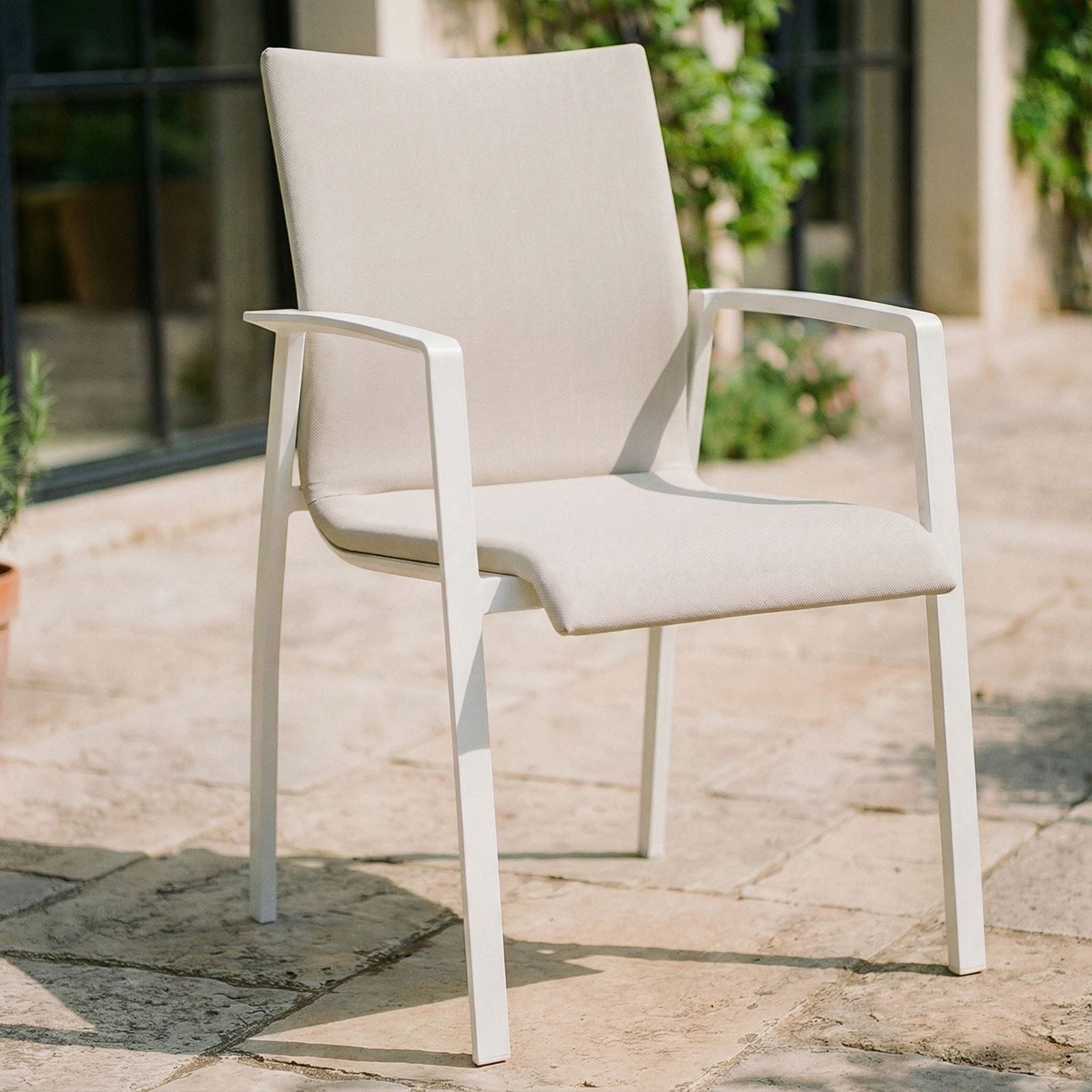 IDIMEX Gartenstuhl VERANO (6 St), Outdoor Stühle stapelbar für 6 Personen mit Sitzpolster Weiß/Beige