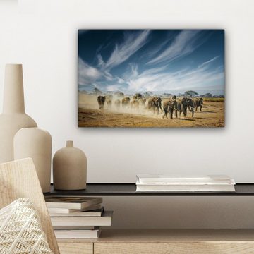 OneMillionCanvasses® Leinwandbild Elefanten - Tiere - Landschaft - Natur, (1 St), Wandbild Leinwandbilder, Aufhängefertig, Wanddeko, 30x20 cm
