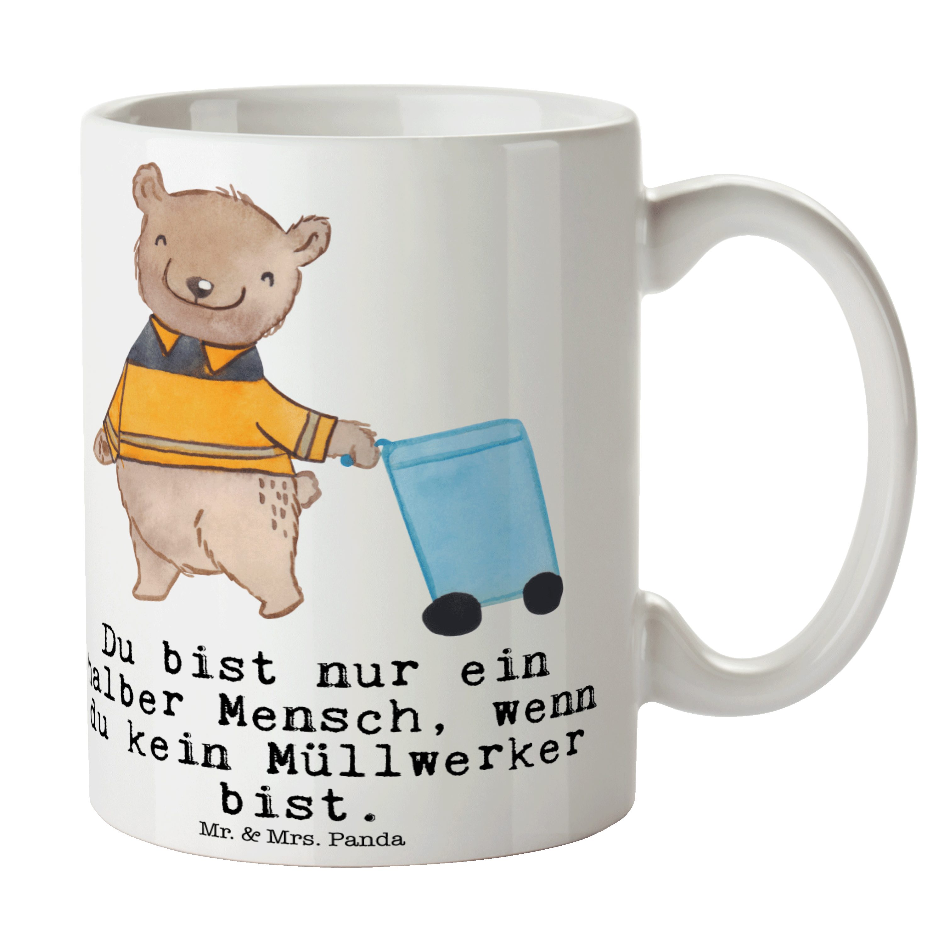 Mr. & Mrs. Panda Tasse Müllwerker mit Herz - Weiß - Geschenk, Büro Tasse, Kehrichtmann, Tass, Keramik