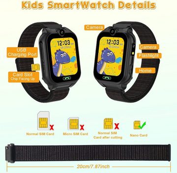 PTHTECHUS Smartwatch (1,68 Zoll, SIM Karte), Uhr Telefon für Mädchen Jungen mit Anruf, SOS, 18 Spiele Musik