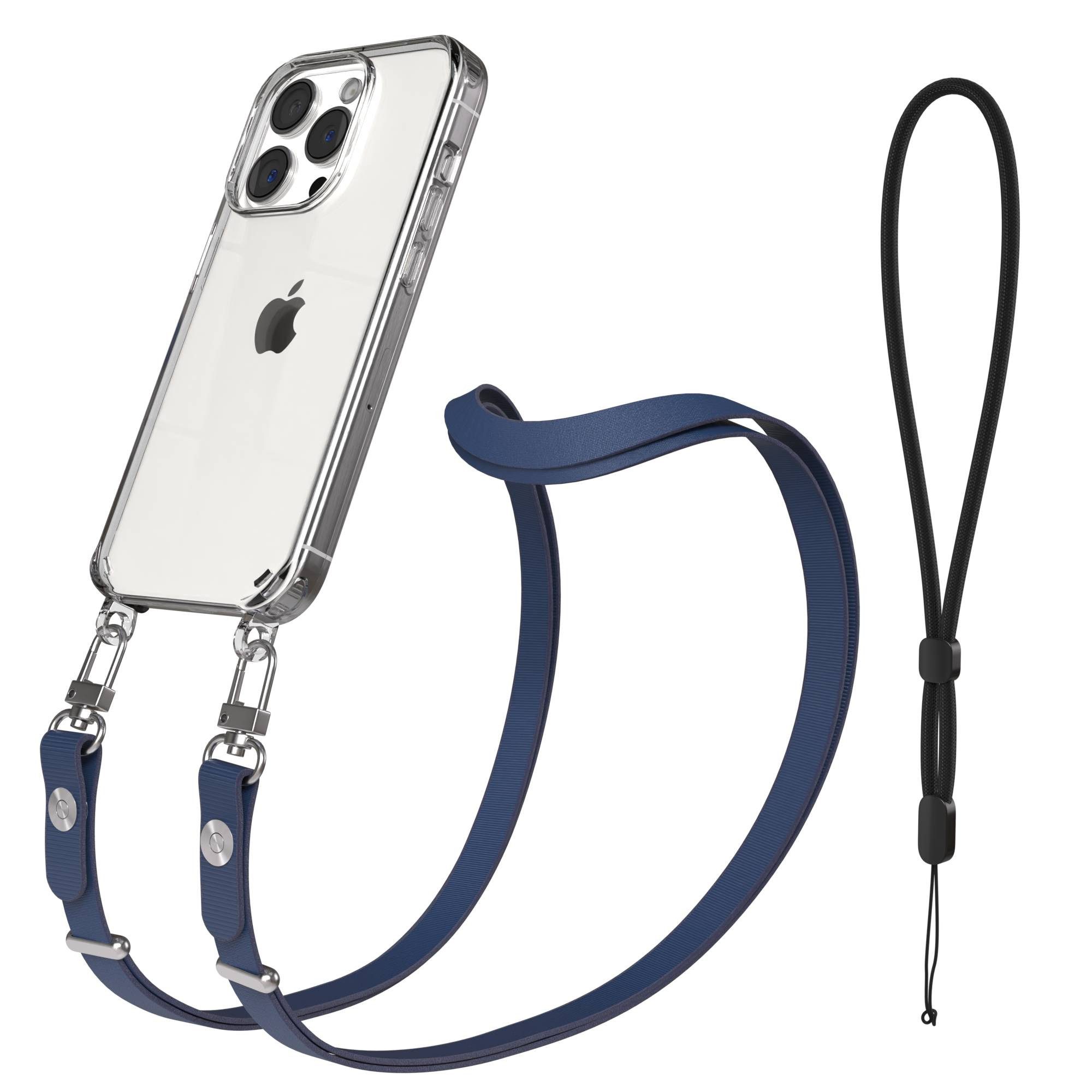 EAZY CASE Handykette für Apple iPhone 15 Pro Handyhülle mit Handyband magnetisch, Handykordel in Dunkelblau mit minimalistischem Look und Magnetband