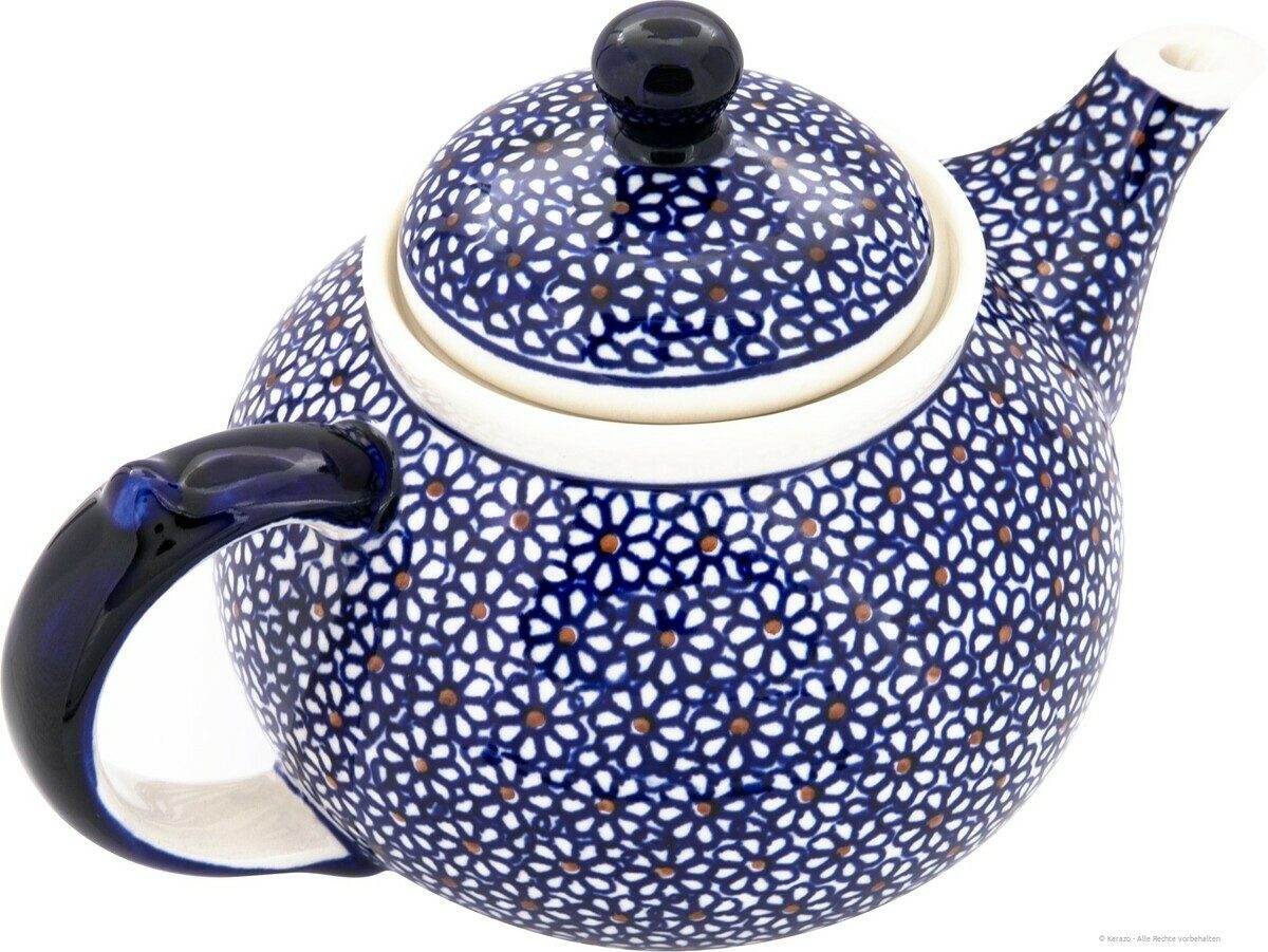 Bunzlauer Keramik Teekanne 1,25 Liter Teekanne mit Stövchen – Klassische,rundliche Form,Dekor 120, 1,25 l