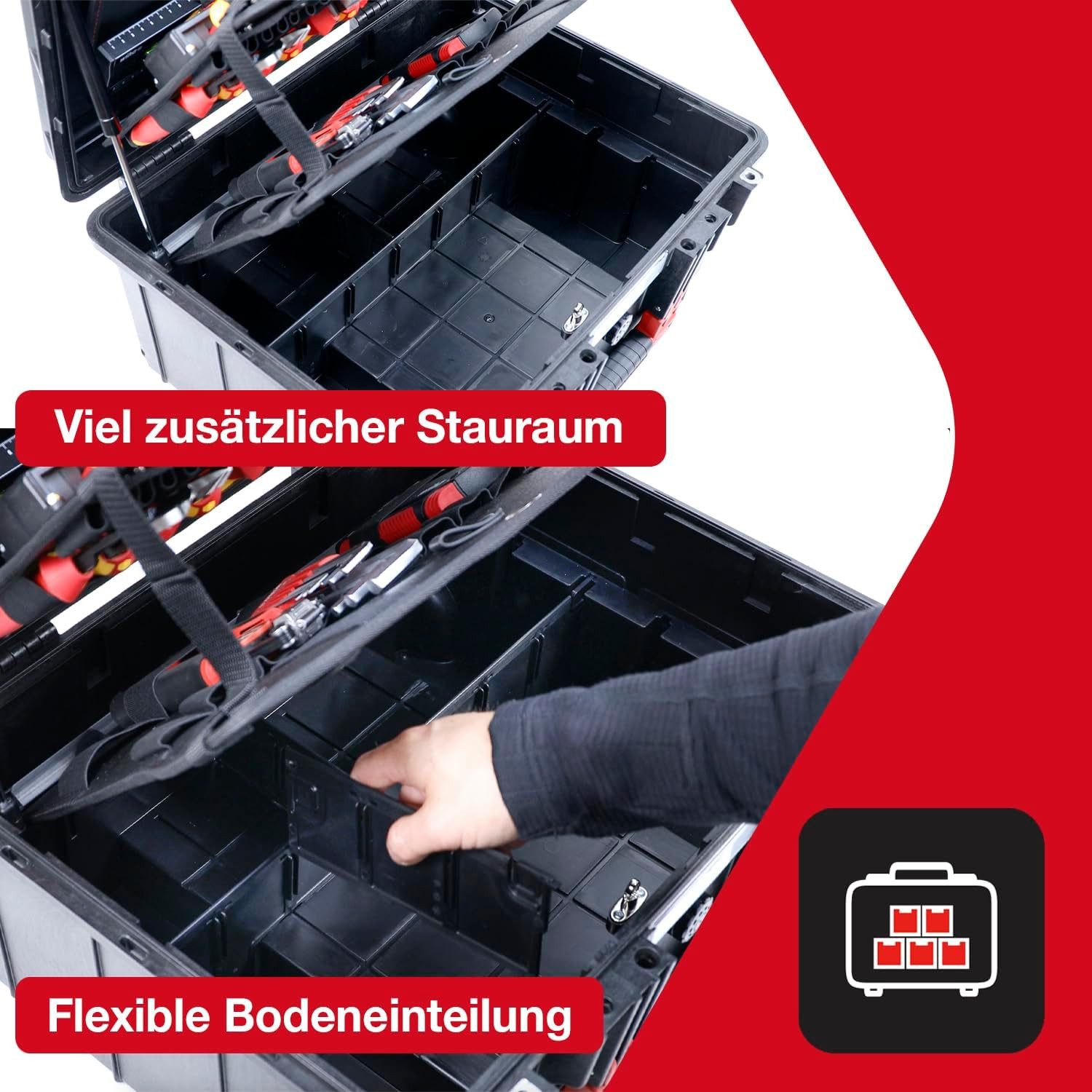 Wiha Werkzeugkoffer XL 2 Trolley (45795), Werkzeugtrolley für Elektriker, gefüllt mit Rollen, mit Teleskopgriff